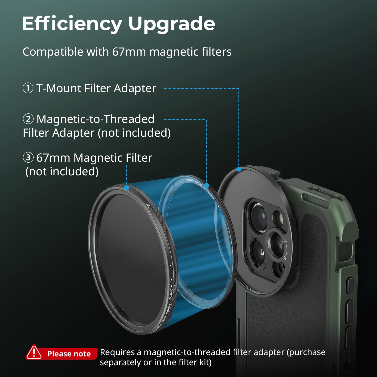 SMALLRIG Adattatore per filtro filettato da 67 mm a T, compatibile con filtri da 67 mm e luci video a LED 4873, per gabbie per telefono con attacco a T e piastre posteriori per obiettivo -5172