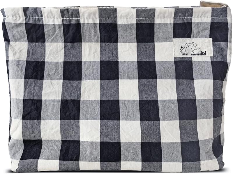 Necessaire de maquiagem HAPPYHEIDI grande em lona, padrão xadrez preto e branco