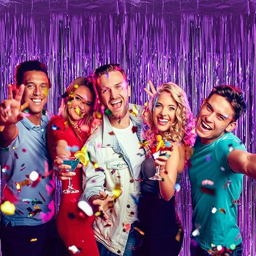 Miniatura 3 de GILF - 2 cortinas de flecos metálicos brillantes de 3.3 pies x 8.2 pies para boda, despedida de soltera, cumpleaños, baby shower, graduación, fotos,