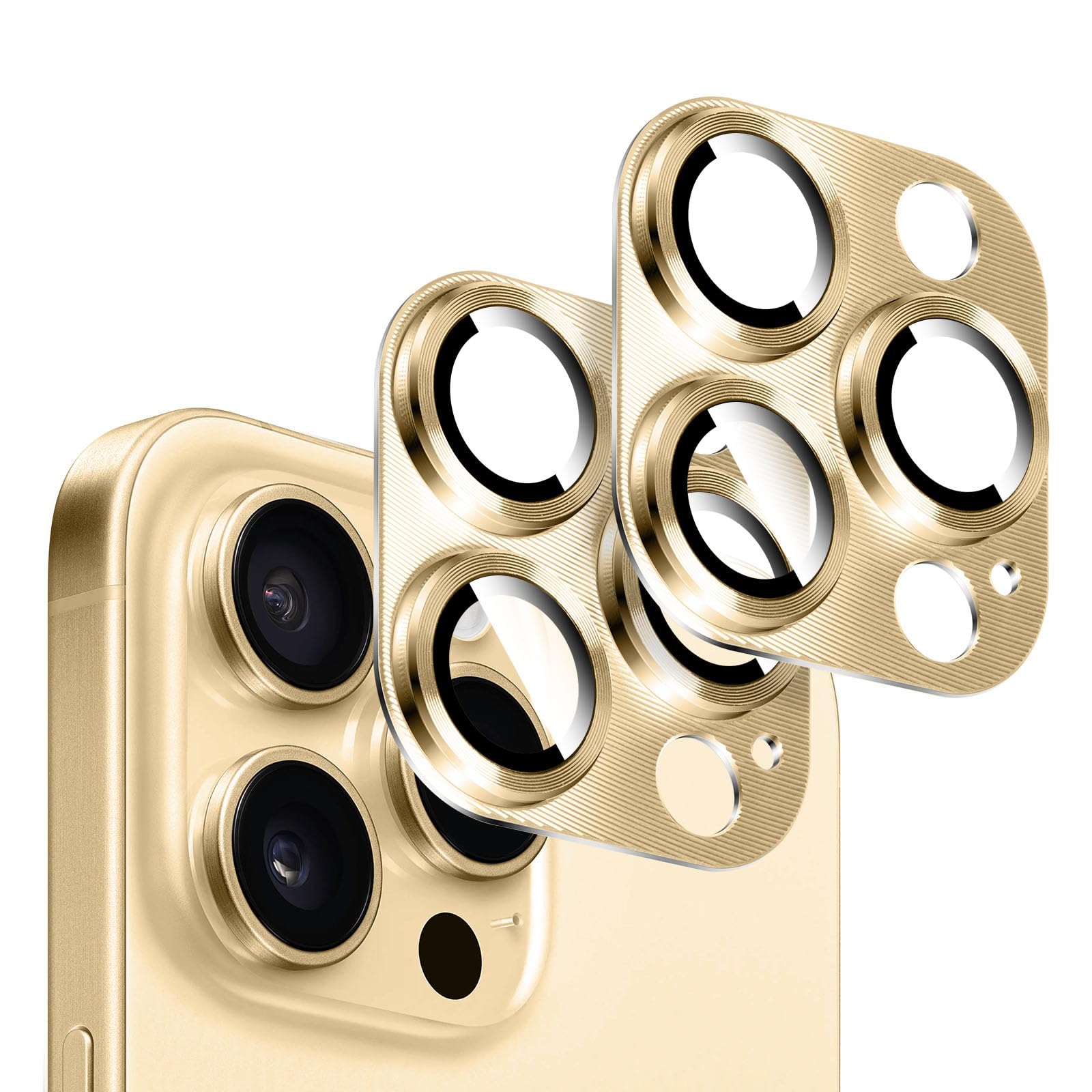 Kucheed 2PCS Camera Lens Protector for iPhone 12 Pro, One-Piece Metal Aluminum with 3D Texture Designed Decoration, Anti-Scratch Full Protection Back Camera Cover