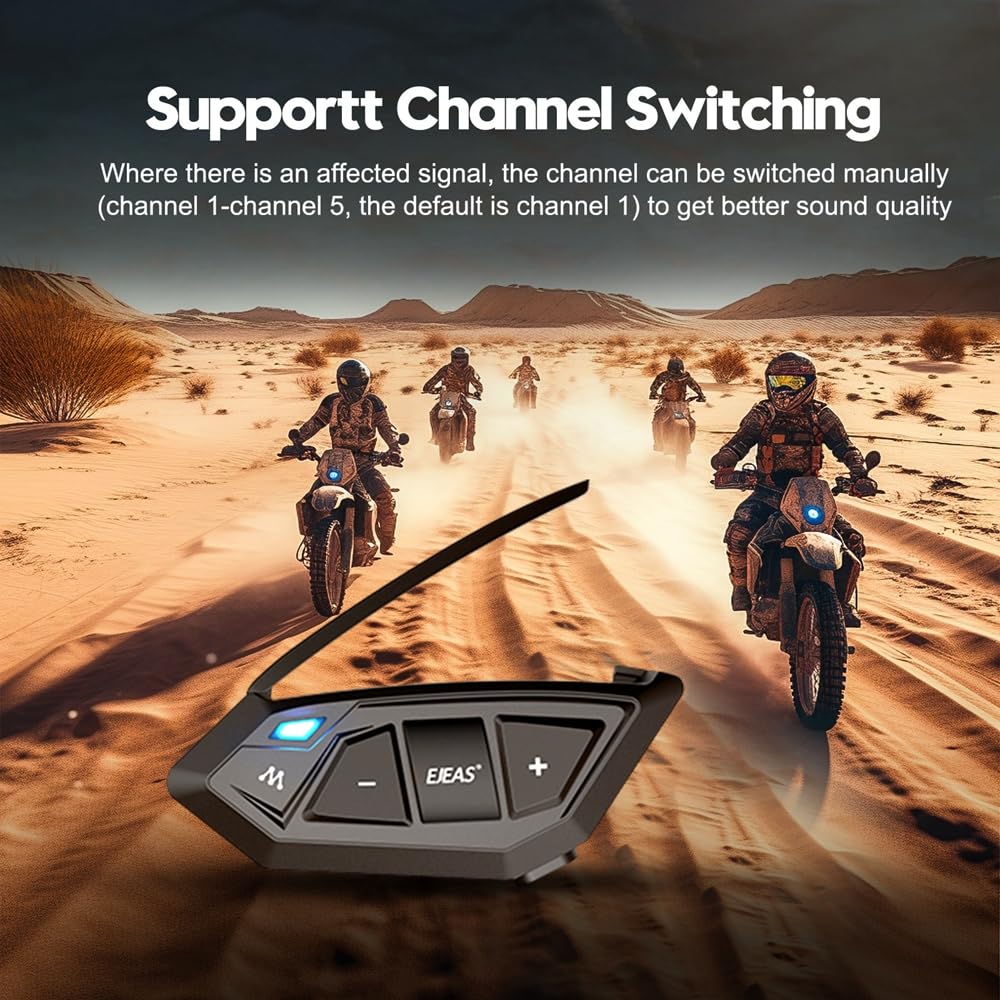 SolaMr MS20 Motocicleta Auriculares Bluetooth, 20 Riders Casco Bluetooth Intercom, 2000M 1200mAh Impermeable Motocicleta Auriculares Sistemas con Compartir Música(One Pack)
