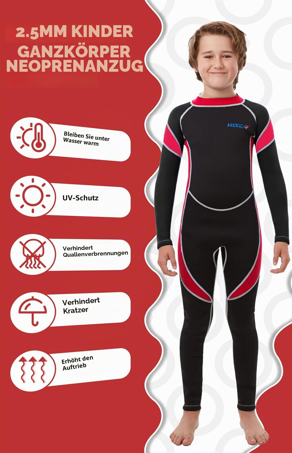 Neoprenanzug Kinder, 2.5mm Neoprenanzug Lang Jungen Mädchen Rücken-Reißverschluss, Tauchanzug Kinder Thermo zum Schwimmen, Tauchen, Schnorcheln, Surfen, SUP