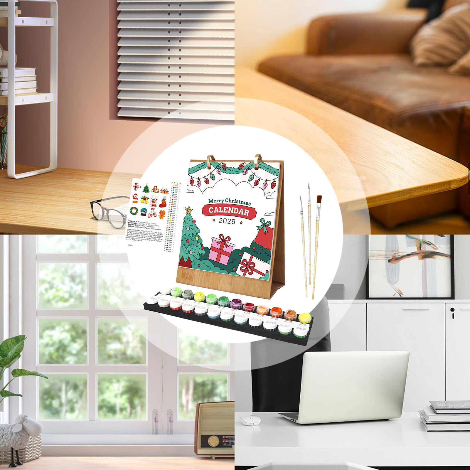 Calendario De Adviento | Calendario de Mesa Temática de Navidad Pinturable | Planificador De Suministros De Arte Para Pintura Y Artesanía Para Adolescentes Hogar Cocina Escuela Familia