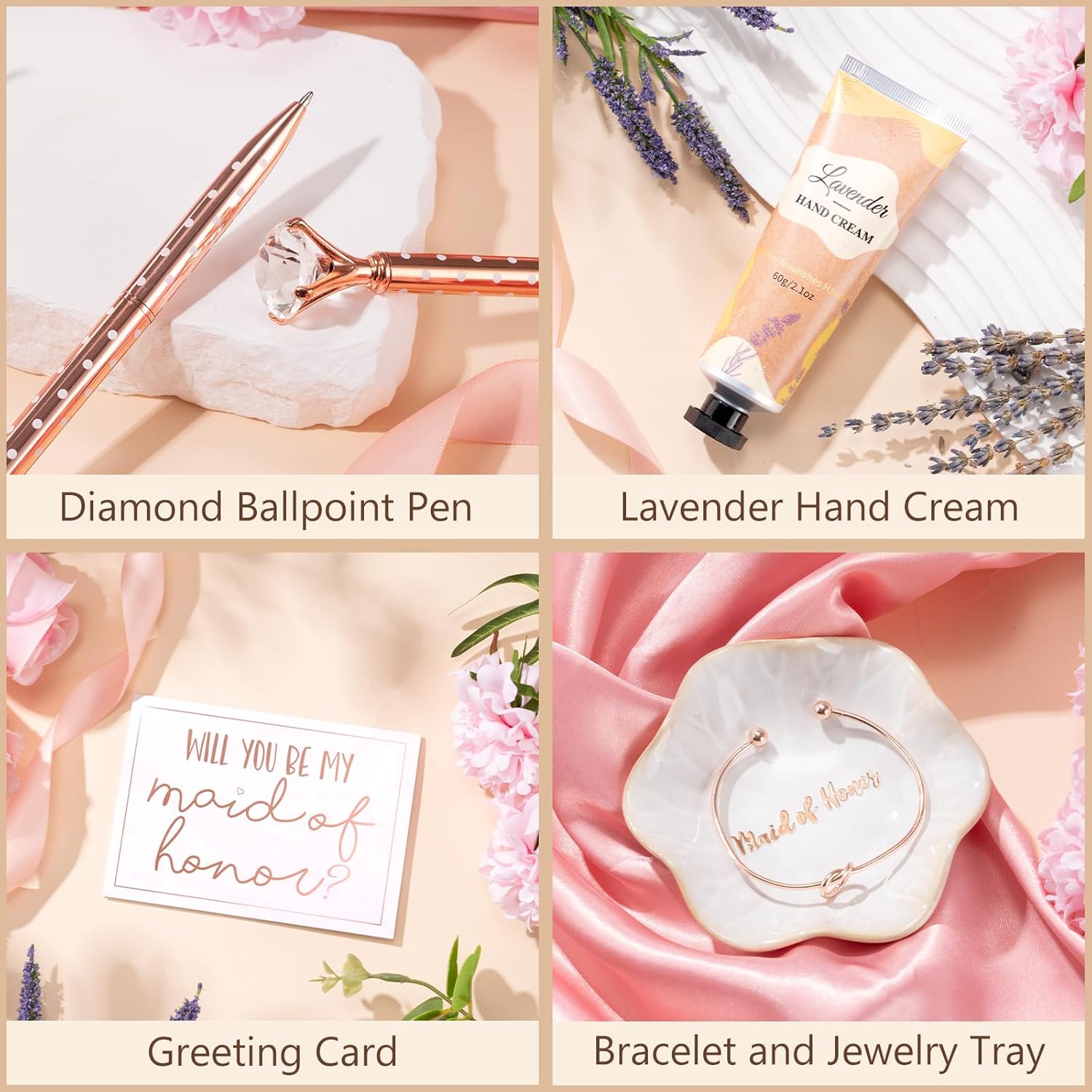 12 PCS Maid of Honor Proposal Gifts, Will You Be My Maid of Honor Proposal Box Set, Bridal Shower & Pre Wedding Spa Self Care Gift with 16oz Glass Candle & Hand Cream Card - Image 5