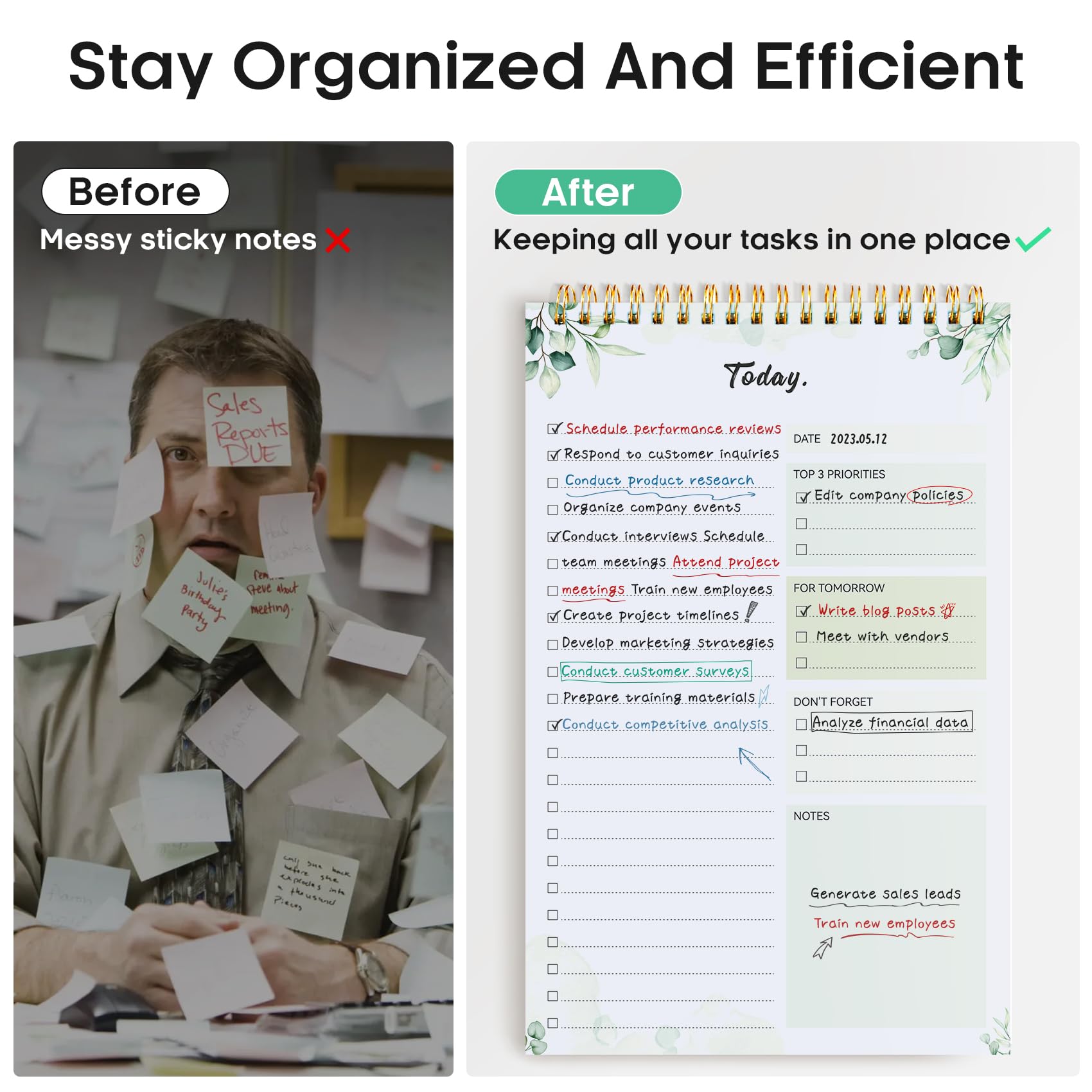 Taja Bloc-notes avec liste de choses à faire, planificateur quotidien non