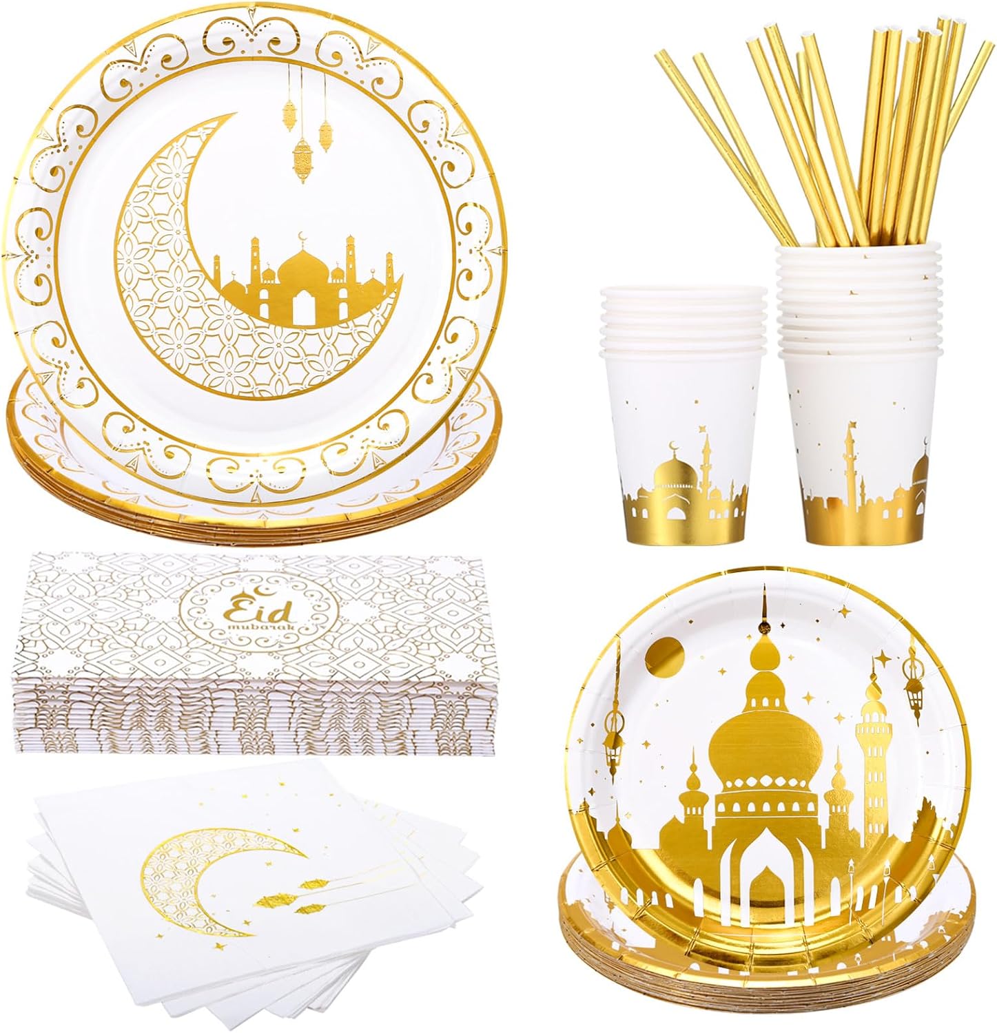 GWHOLE 96Pcs Ramadan Disposable Plates Eid Mubarak Money