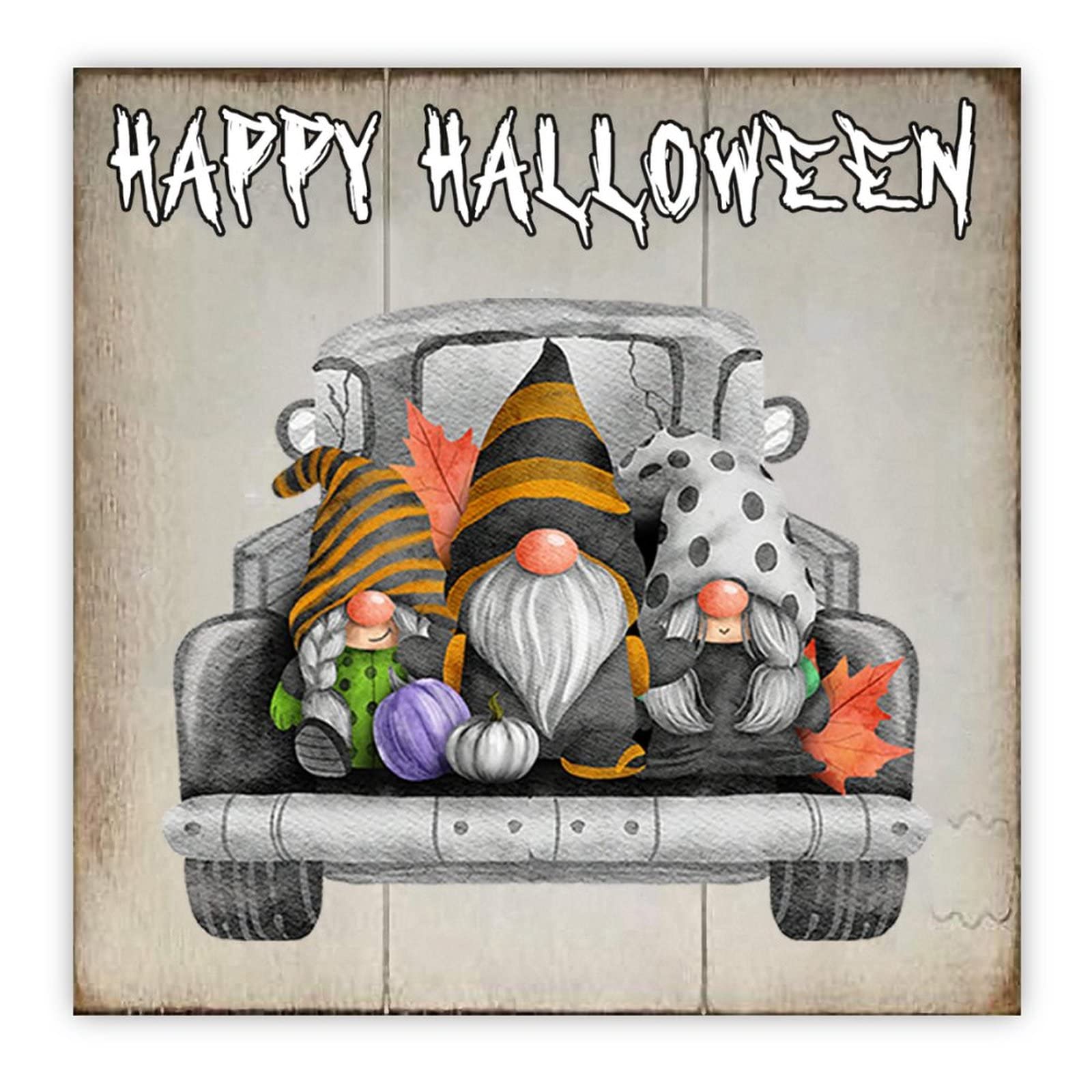 Plaque en bois Happy Halloween au design rétro de ferme authentique