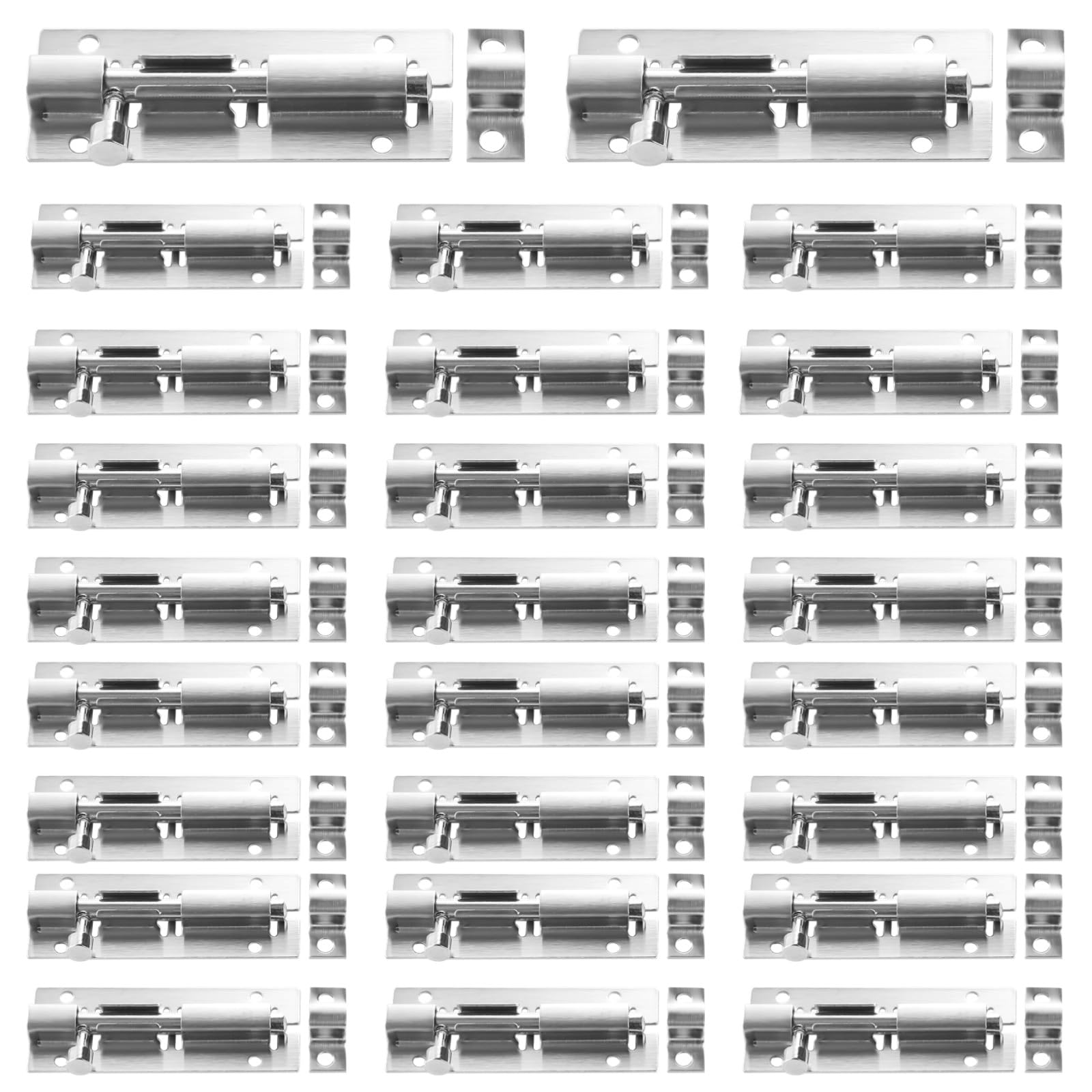 Lot de 20 loquets à pêne coulissant en acier inoxydable, verrou pour portes de salle de bain et fenêtres, petit verrou carré de 3 pouces, vis incluses, pêne de porte pour porte intérieure