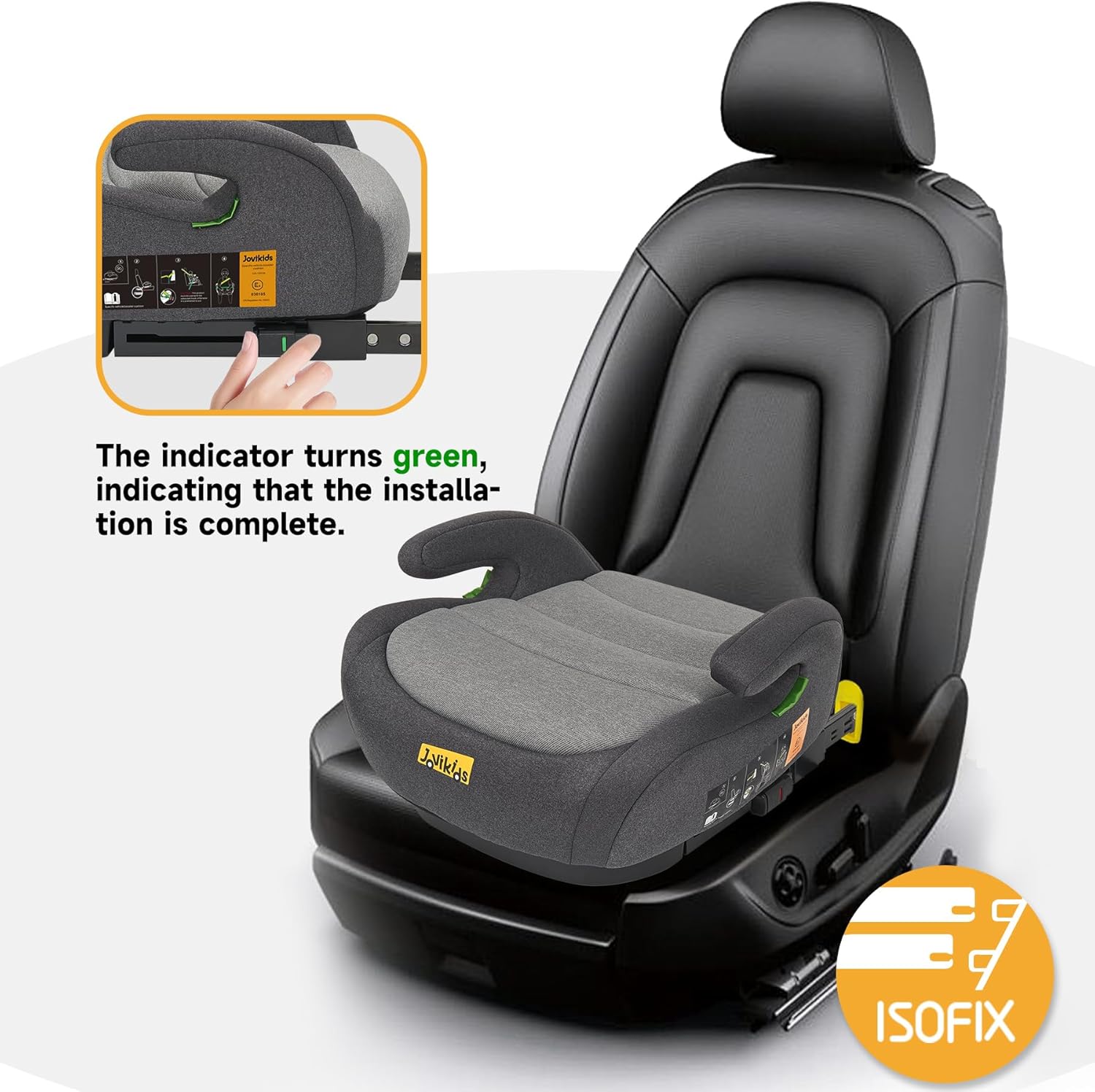Jovikids I-Size Stoelverhoger auto ISOFIX voor Kinderen 6-12 Jaar, 125-150 cm, Kinderzitverhoging met Riem Haak, Armleuning, Afneembare Overtrek