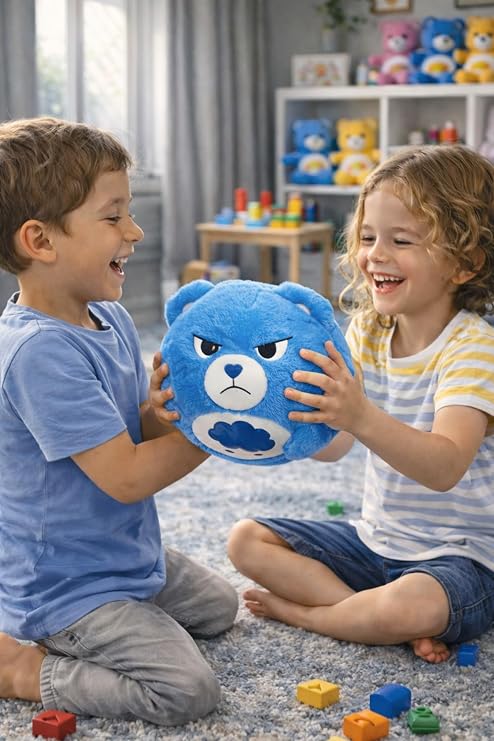 Care Bears Grumpy Bear Lil' Biggie Bouncerz Şişirilebilir Peluş Top, Super Soft Bounce, Pompa Dahil, 22 cm