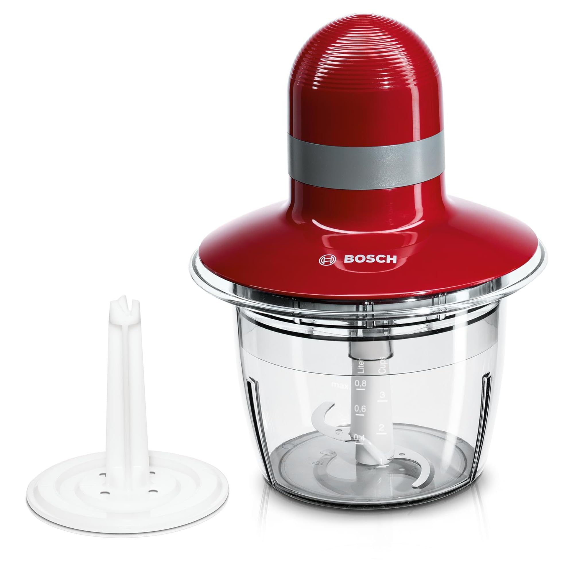 Bosch - Picador, 400 W, Rojo, gris, Cuchillas acero inoxidable, Recipiente 800 ml, MMR08R2