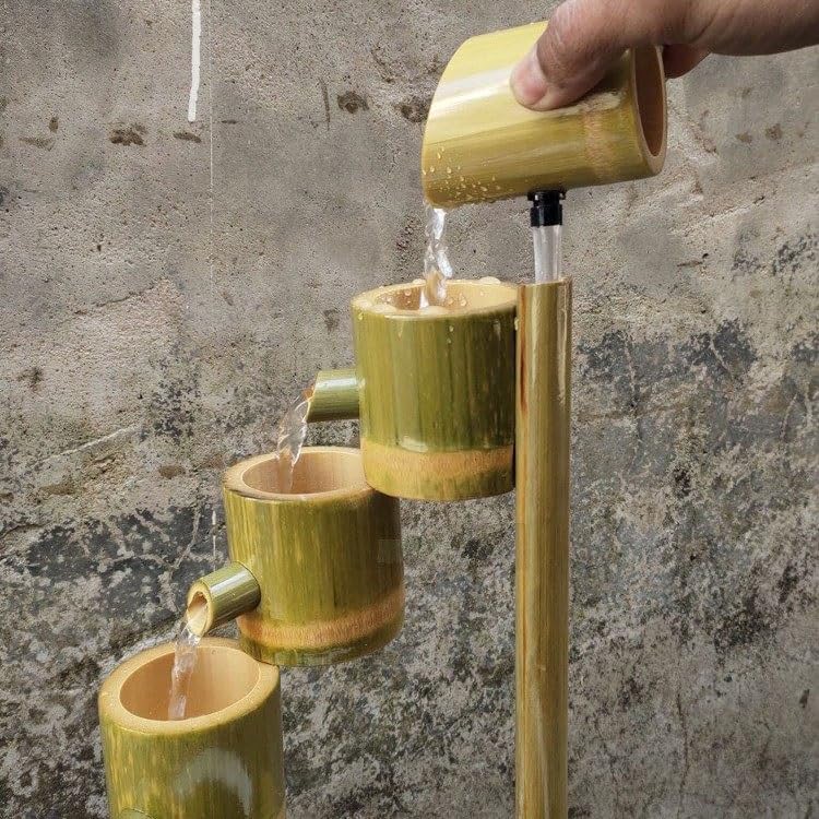 Fuente solar de bambú de flujo multicapa para decoración jardín 5