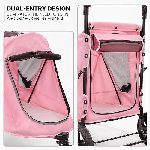 Miniatura 5 de MoNiBloom Cochecito para mascotas para perros grandes o varios perros gatos con mango ajustable, 3 ruedas de doble entrada, portátil, fácil de