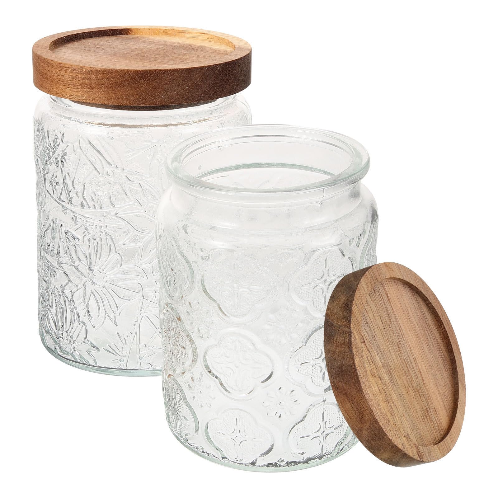 Tarro de Vidrio con Tapa de Madera 700ml Hermético Vintage para Almacenamiento de Frutos Secos y Snacks en Cocina o Despensa, Paquete de 2 Unidades