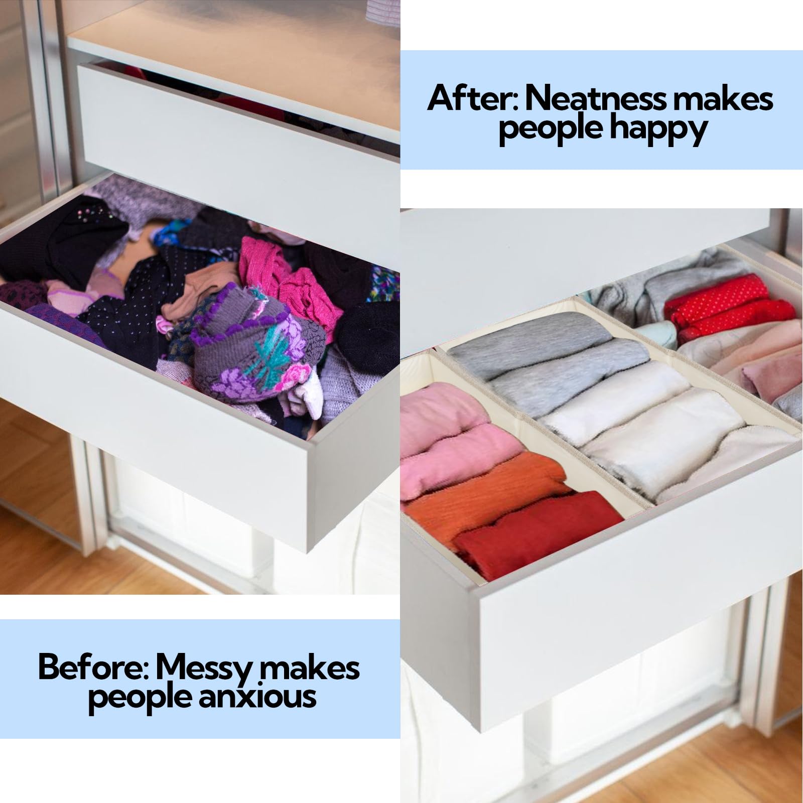 Drawer Organisers 3 PCS Fabric Storage Boxes Wardrobe Organizer Foldable Drawer Dividers Box Bins with Handles for Clothes Closet Shelves Organiser Bras Socks Underwear Ties Scarve Toys Handkerchiefs - Image 2