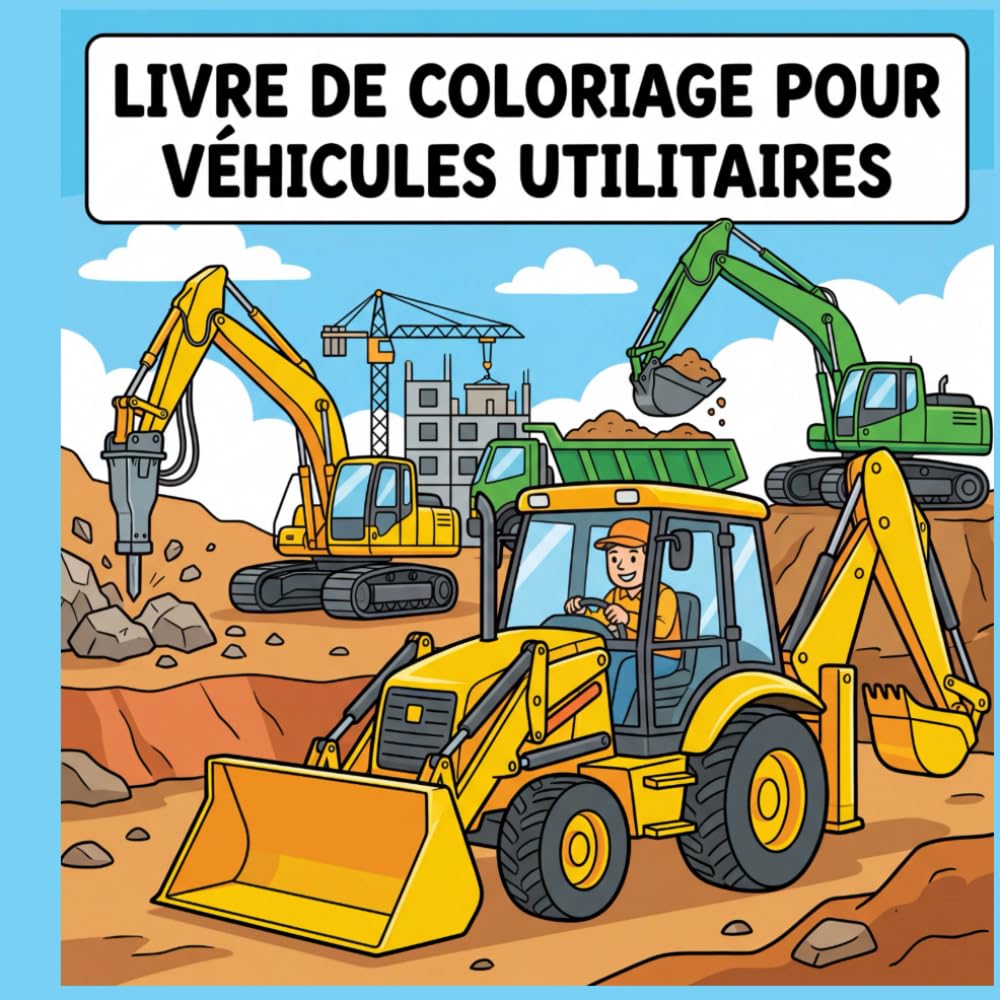 Livres de coloriage pour véhicules utilitaires: Camions, engins de chantier et machines de travail pour enfants et débutants