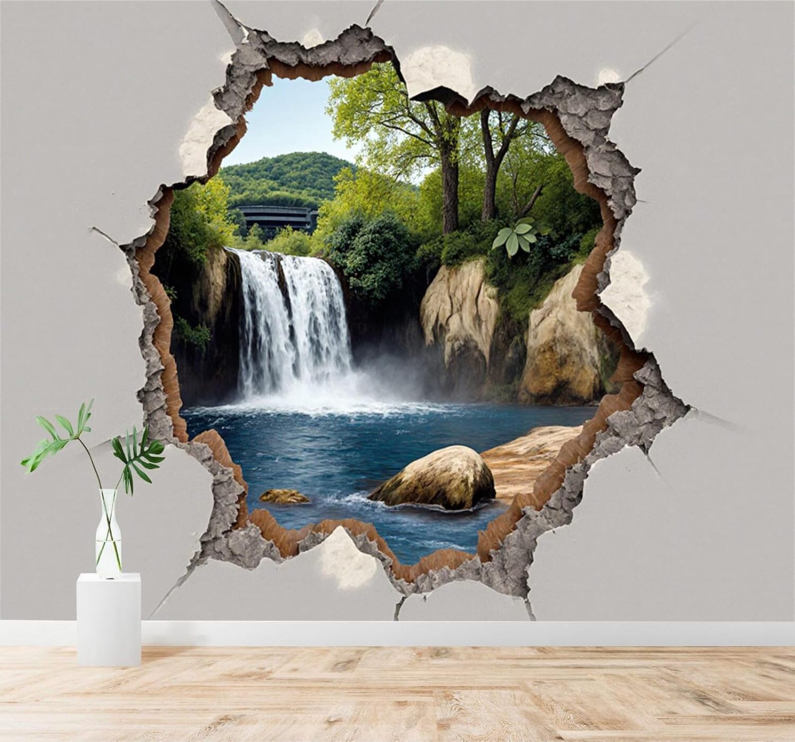 Xlming 150Cm×105Cm(B×H) Waterfalls Rivers Forests Rocky Cliffs 3D Wallpaper Silky Texture Home Study Office Grey Dining Room Sofa Bedroom Living Room Tv Backdrop-150Cm×105Cm