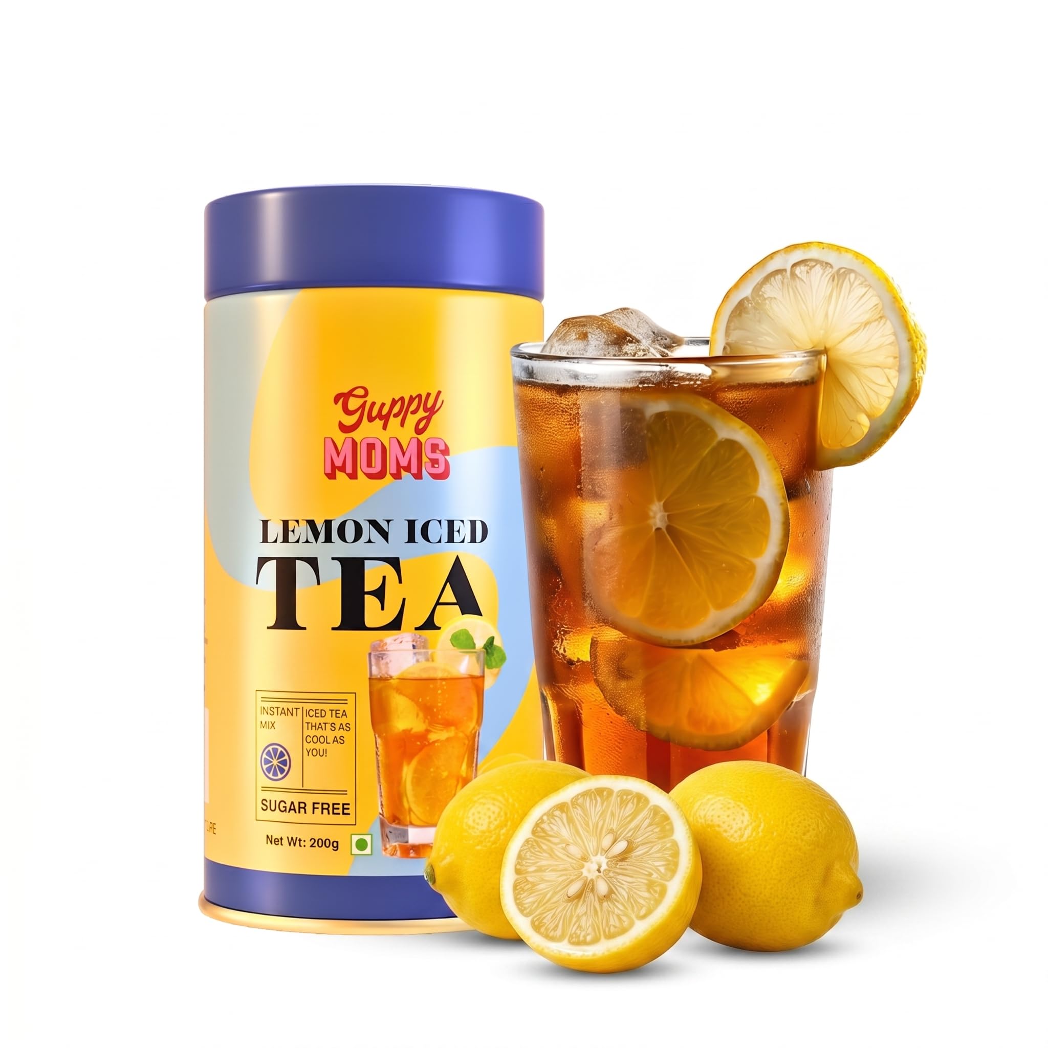 Guppy Moms Lemon Iced Tea Powder | Sugar-Free & Refreshing Summer Drink | Aromatic, Healthy & Easy to Prepare | 200g Pack (upto 20 Servings)-image-47