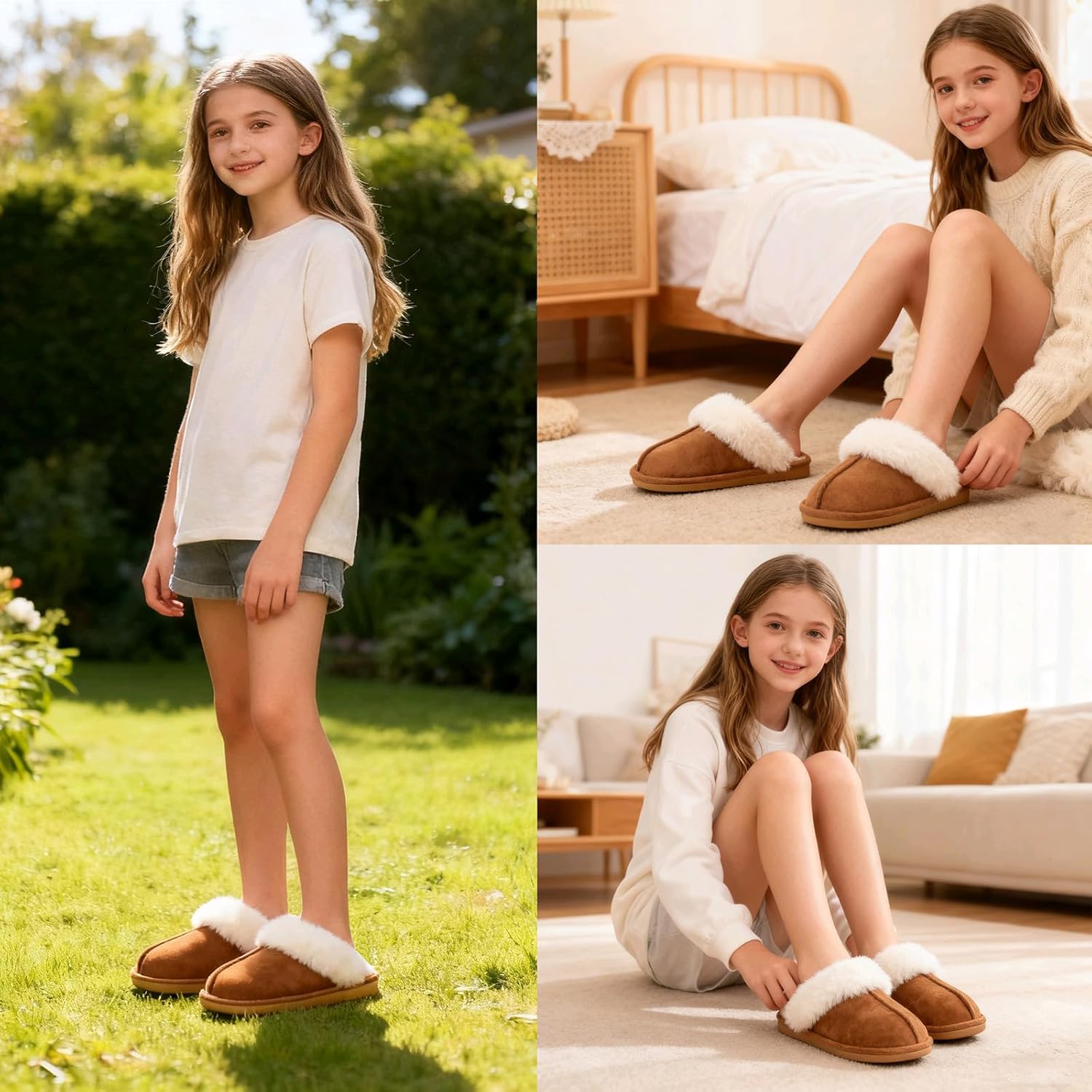 Kids Slippers Girls Boys Memory Foam Soft Plush Warm House Shoes Anti-Slip Fluffy Fur Indoor/Outdoor Slippers - Image 2