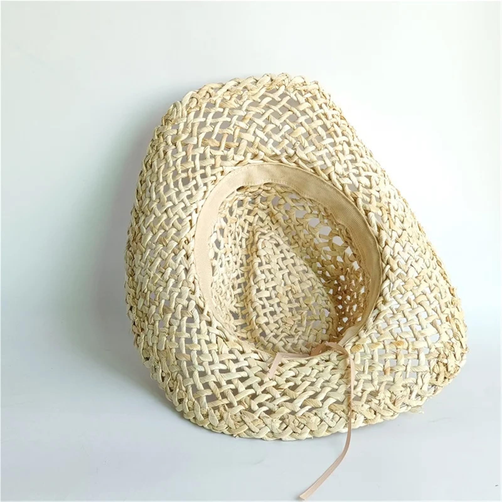 cappello paglia cowboy Cappello di paglia Boho vintage da spiaggia estiva | Donna Uomo Cappelli da cowboy occidentali Perline di legno Scava fuori il cappello da sole