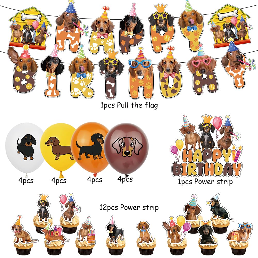 Dachshund Party Decorations, Cute Dog Party Decoration, Dachshund Party Supplies Set,Includes Banners, Latex Balloons - Image 2