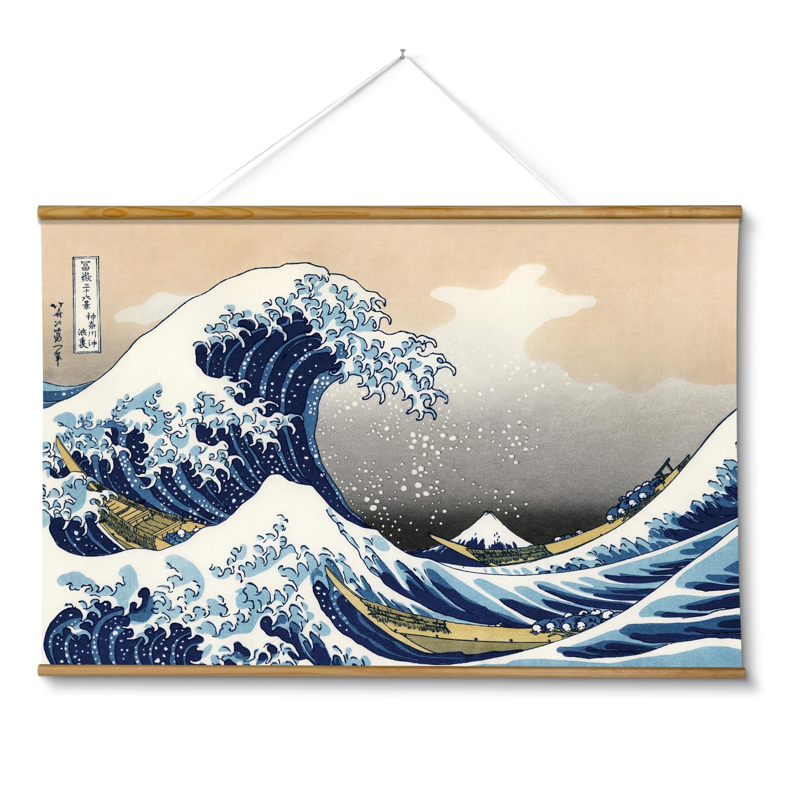 VIYYIEA Extra Large Size Canvas Wall Art, 36x54 The Great Wave off Kanagawa Scroll Hanging Japanese Print, Famous Artwork for Living Room, Bedroom, or Office