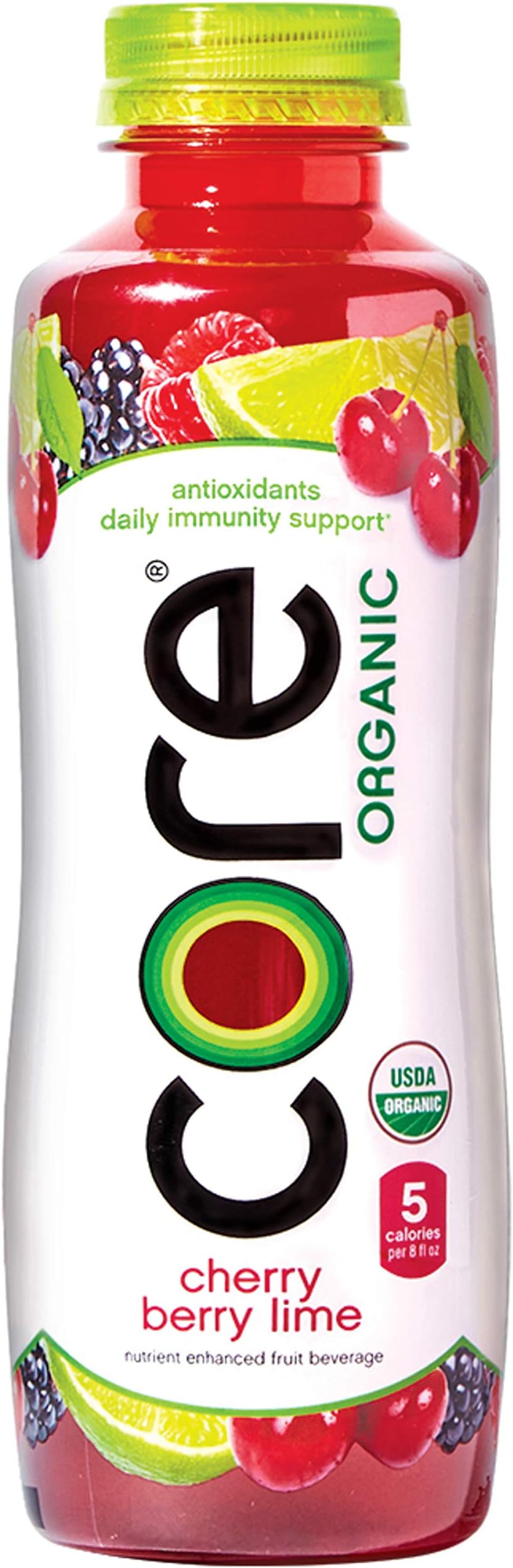 CORE Organic, Cherry Berry Lime, 18 Fl Oz (Pack of 12), Fruit Infused Beverage, Vegan/Gluten-Free, Non-GMO, Refreshing Flavored Water with Antioxidants, Great For Immunity Support