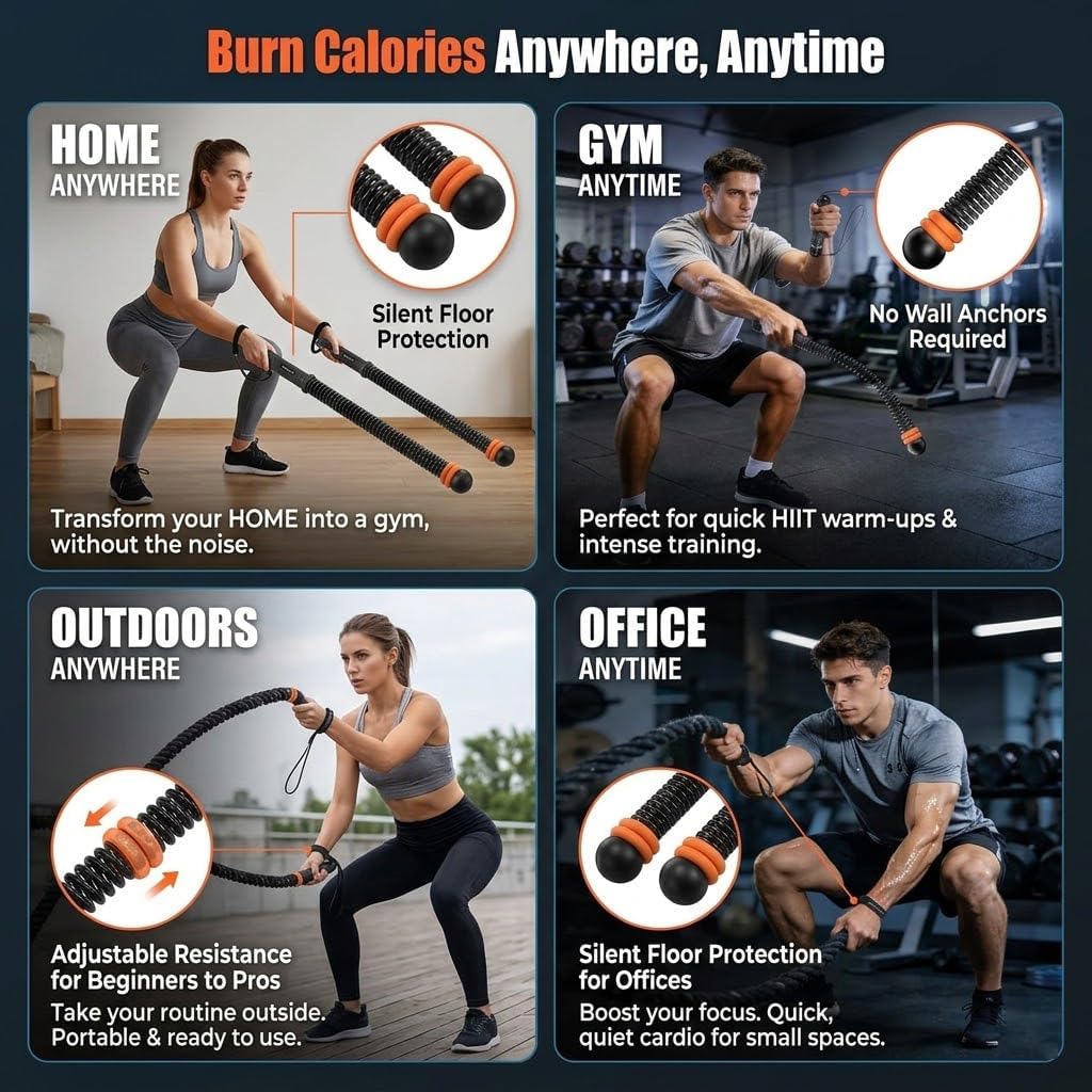Ropeless Battle Ropes Adjustable Weight,Integrated Anti-Drop Handles & Floor-Protective Soft Rubber Heads,High Calorie Burn for Men & Women, Fitness Equipment for HIIT & Low-Impact Aerobic Training