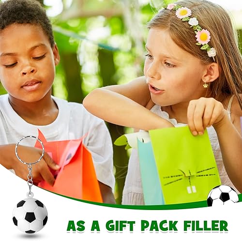 Miniatura 6 de Jexine 48 llaveros de fútbol, pelota de estrés de fútbol, recuerdos de fiesta de fútbol, mini bolas de estrés, colgante para escuela, carnaval,