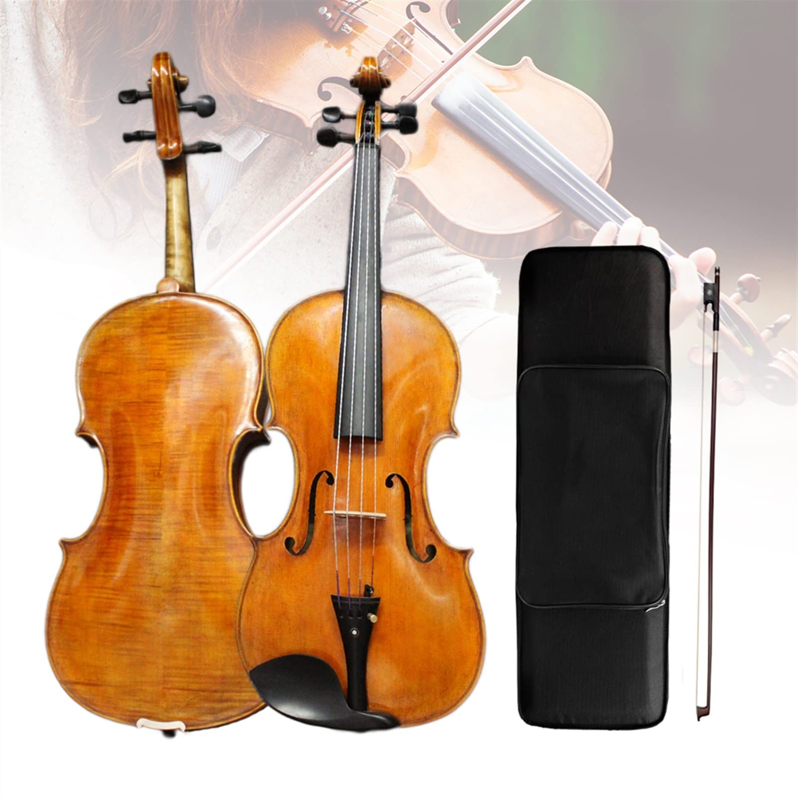 Strumento Musicale per Violino 4/4 Fatto A Mano Set di Custodie per Arco IPE in Acero Fiammato con Retro in Ebano Violini per Studenti