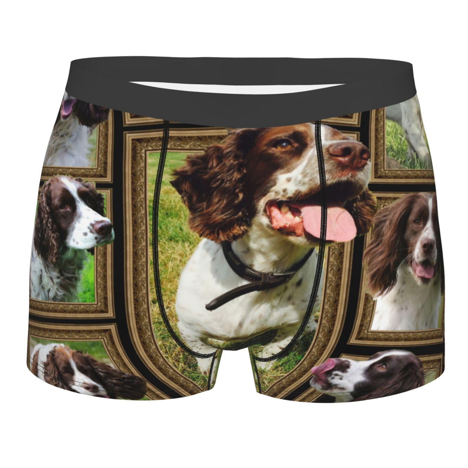 Oudrspo English Springer Spaniel Dog Men'S Boxer Briefs Novelty Breathable Stretch Moisture-Wicking Underwear Black