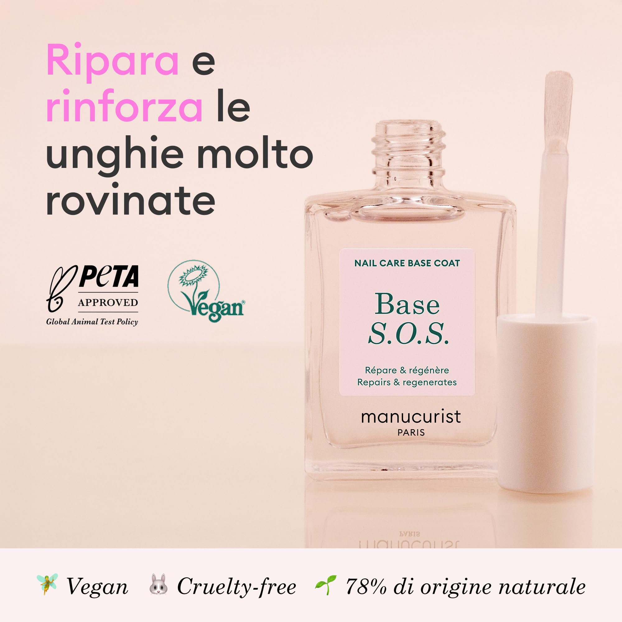 Manucurist - Base S.O.S - Base per Smalto Unghie Danneggiate - Idrata, Rinforza e Rigenera - Arricchita con Vitamine - Smalto Rinforzante Unghie - Made in Francia