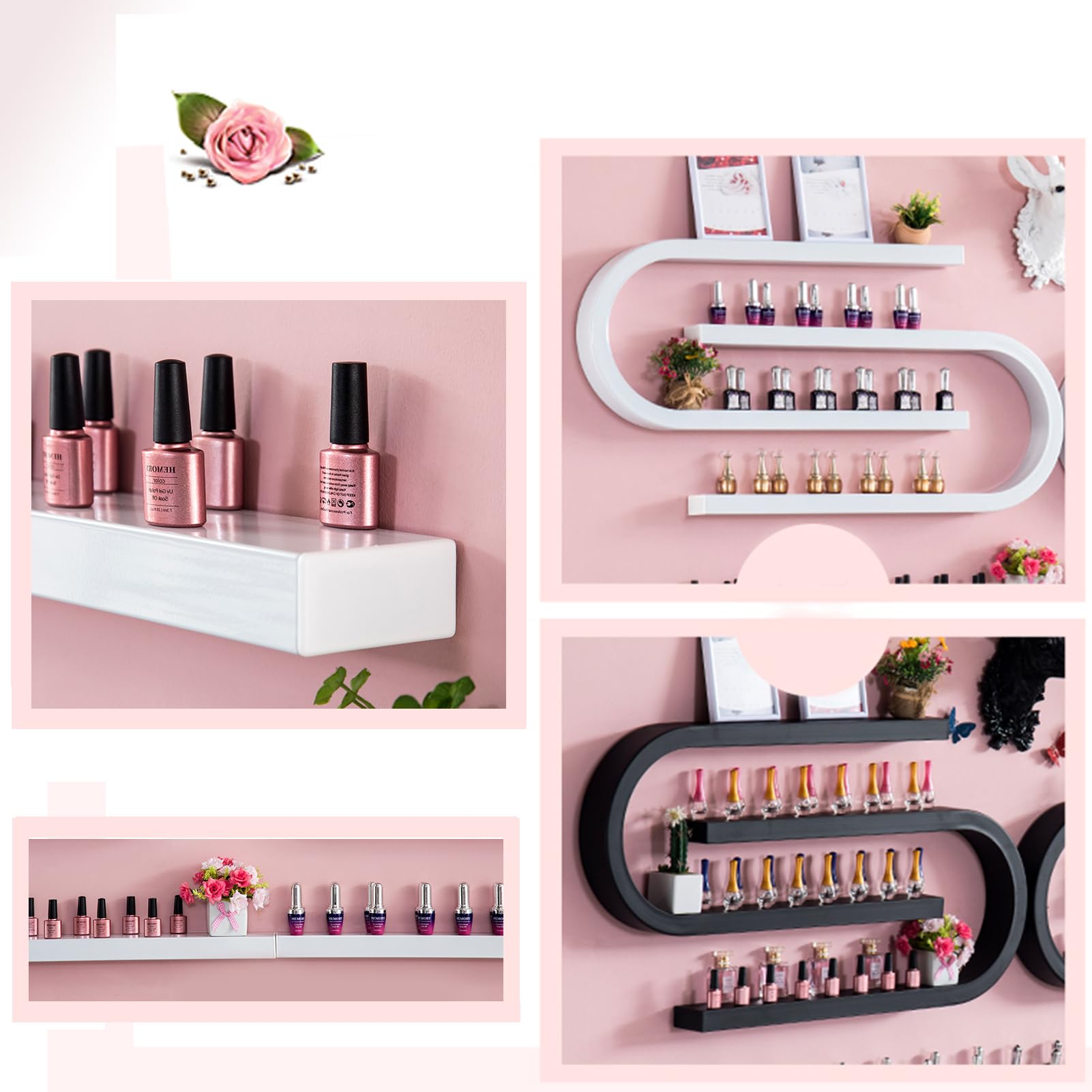 2 Piezas De Esmalte De UñAs En Forma De U Estantes De ExhibicióN, SalóN De UñAs CosméTicos Estante Colgante De Pared, De Estilo Minimalista Aceite Esencial Botella De Almacenamiento De Rack,Blanco