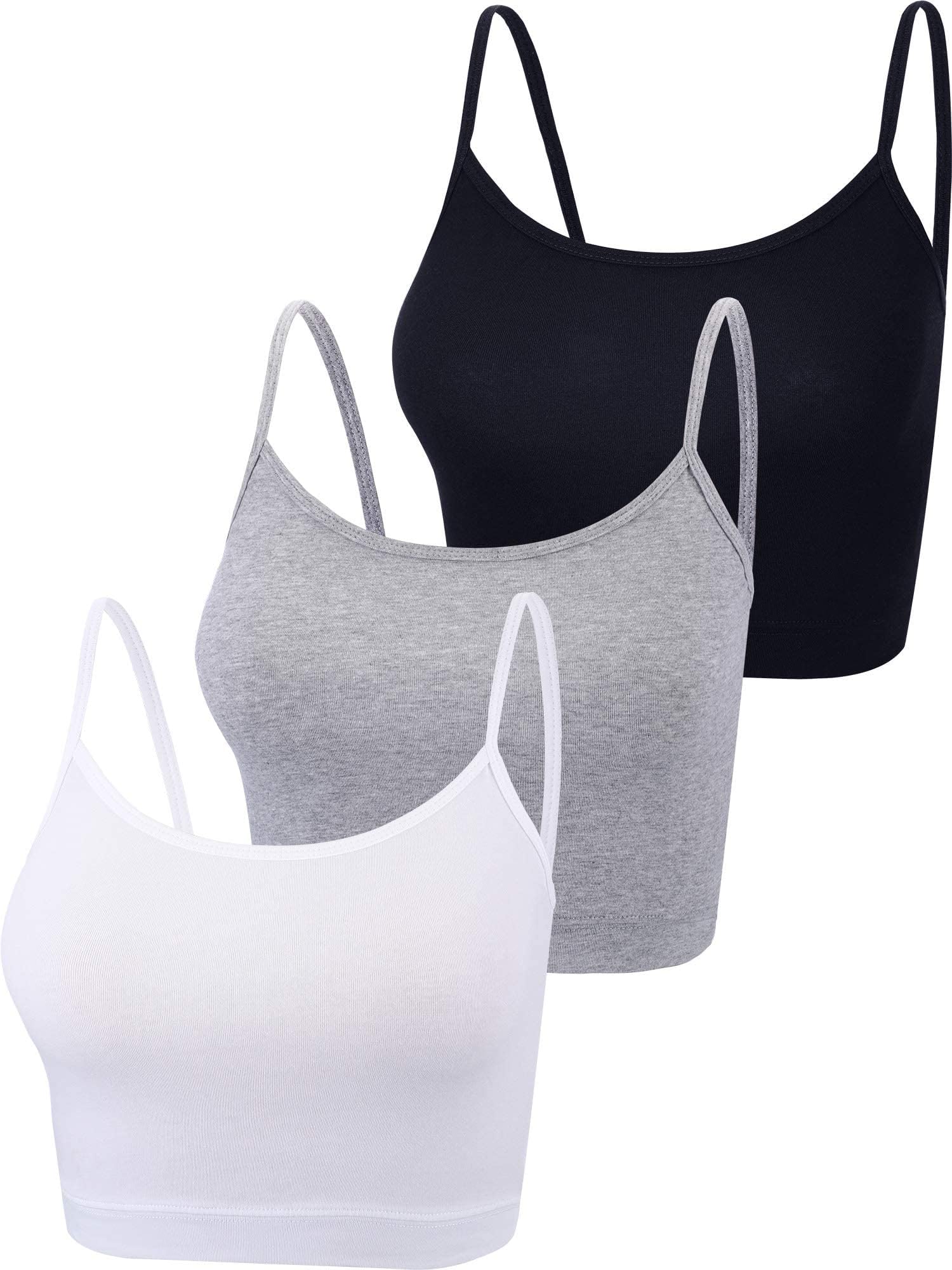 3 Pieces Spaghetti Strap Tank Camisole Top Crop Tank Top for Sports Yoga Sleeping (Black, White, Grey, L)