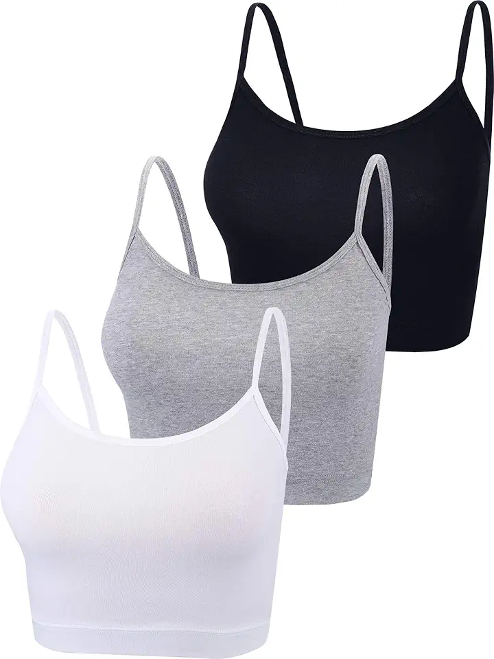Boao Lot de 3 camisoles court sans manches à bretelles spaghetti pour femme