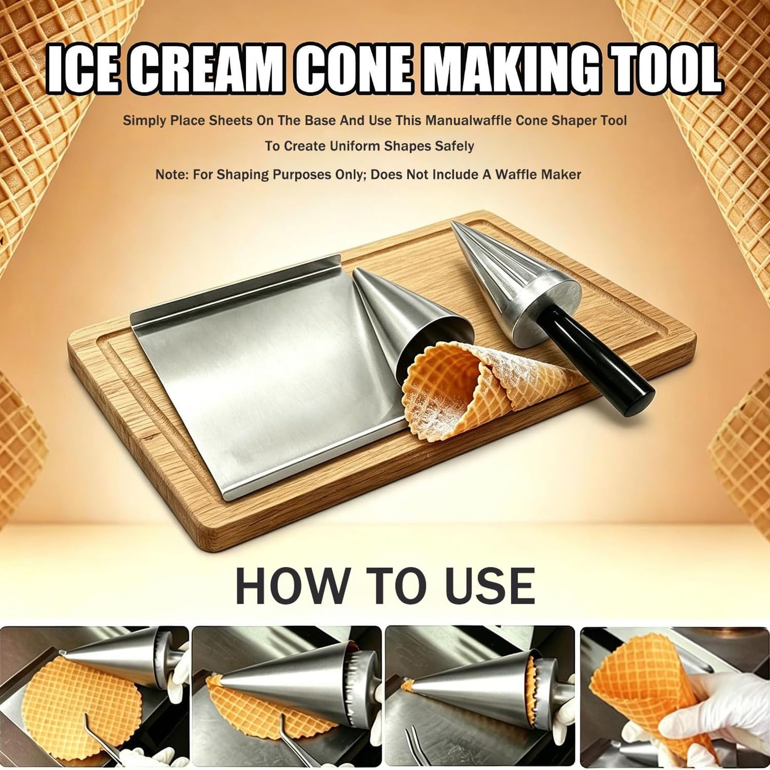 Moldeador De Conos De Helado, Herramienta Para Dar Forma a Los | Con Base De Acero Inoxidable, Para Hacer Rollitos De Huevo Crujientes Y Tartaletas De Hojaldre(L)