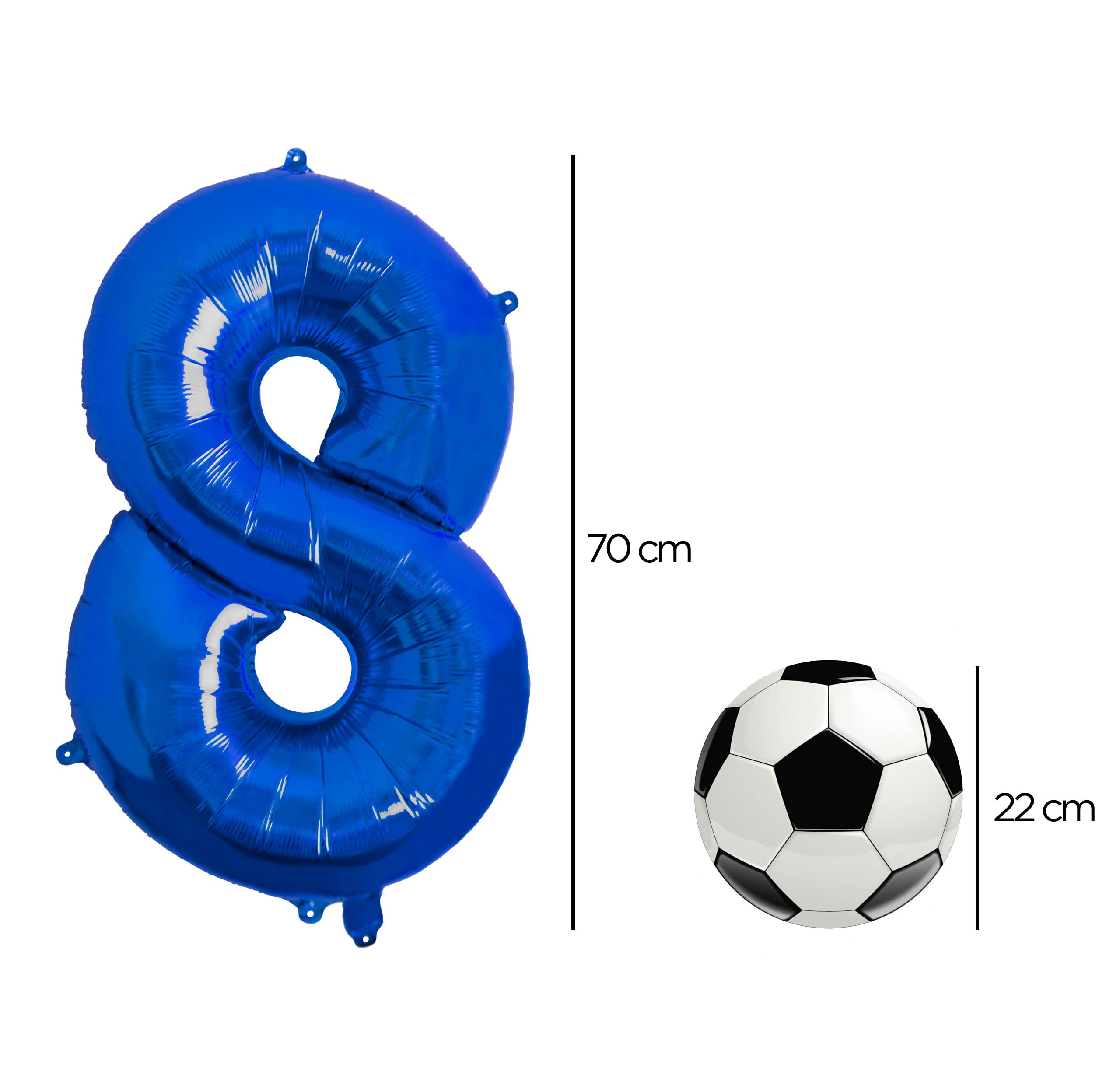 Riesen-Ballon Nummer 8 In Blau - 70 Cm Groß, Für Helium Oder Luft, Mit Befestigungslaschen & Strohhalm