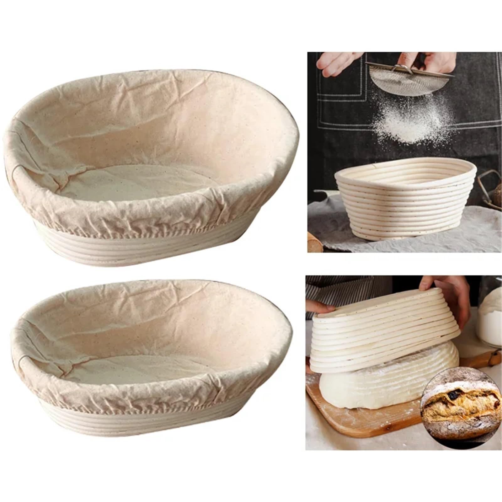 Kosz do proofingu chleba, Rattanowy owalny kosz do wyrastania chleba, kolor drewna, wiele rozmiarów(1 Set)