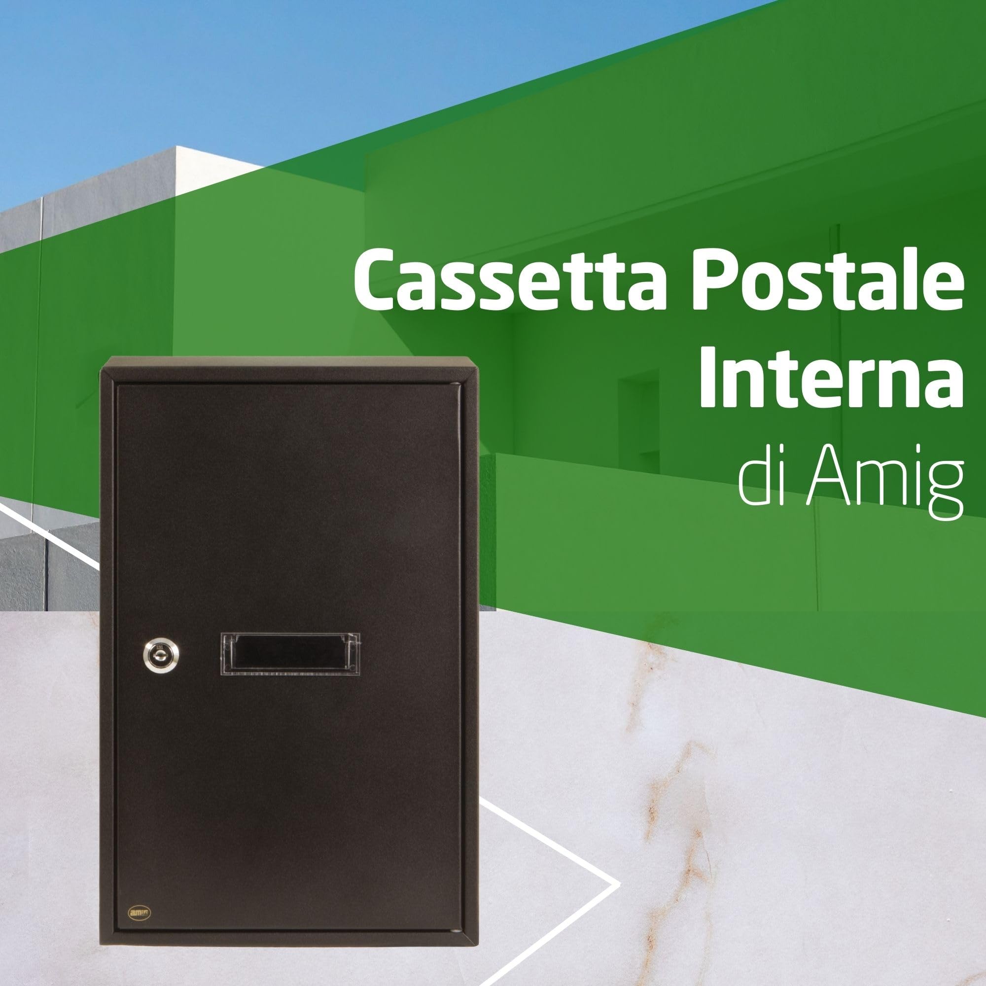 Amig - Cassetta postale - Cassetta postale interna formato A4 - Pratica per raccolta lettere - 40 x 25 x 10 cm - Acciaio - Nero