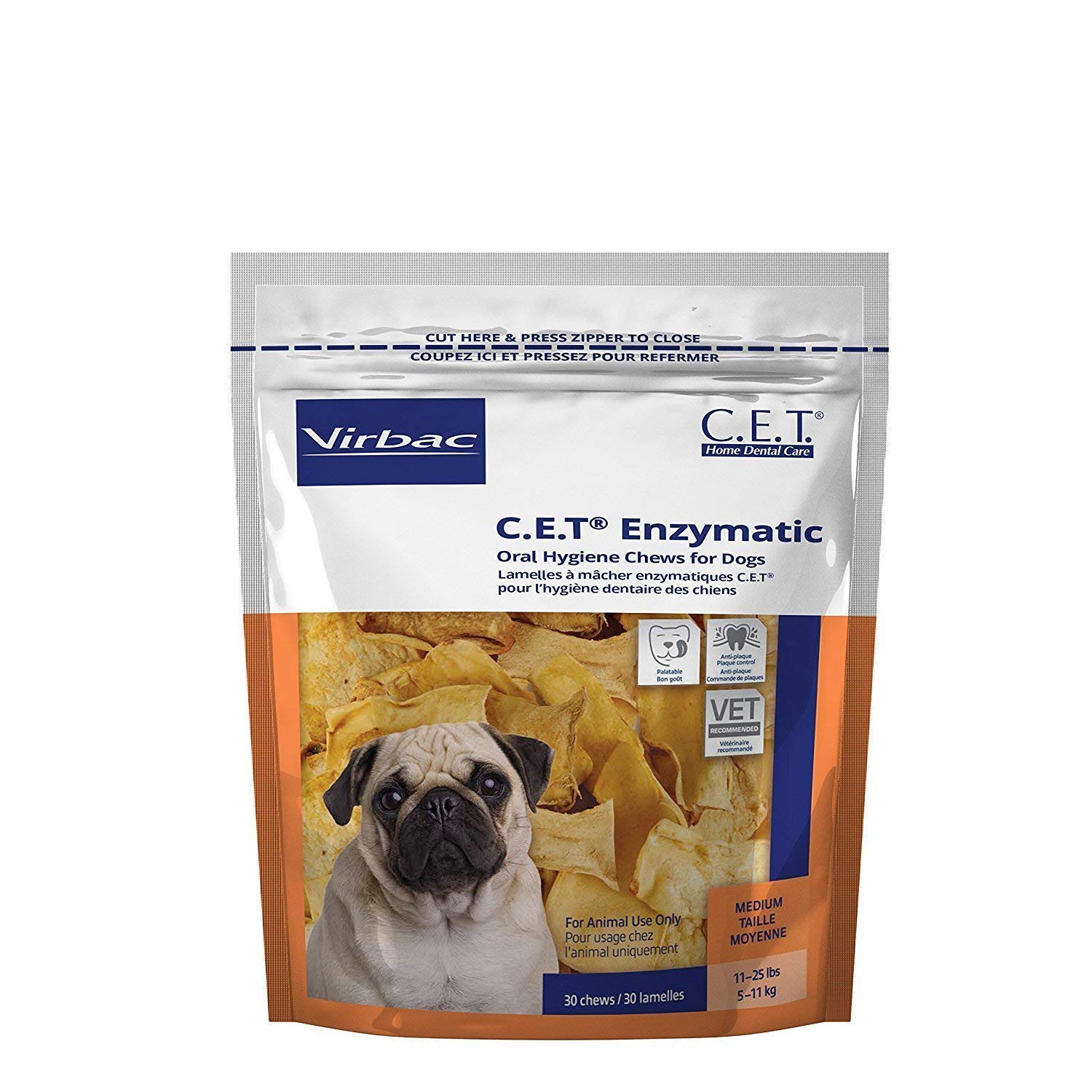 C.E.T. Enzymatic Oral Hygiene Chews for Medium Dogs, 30 Chews (1 Bag) by Virbac