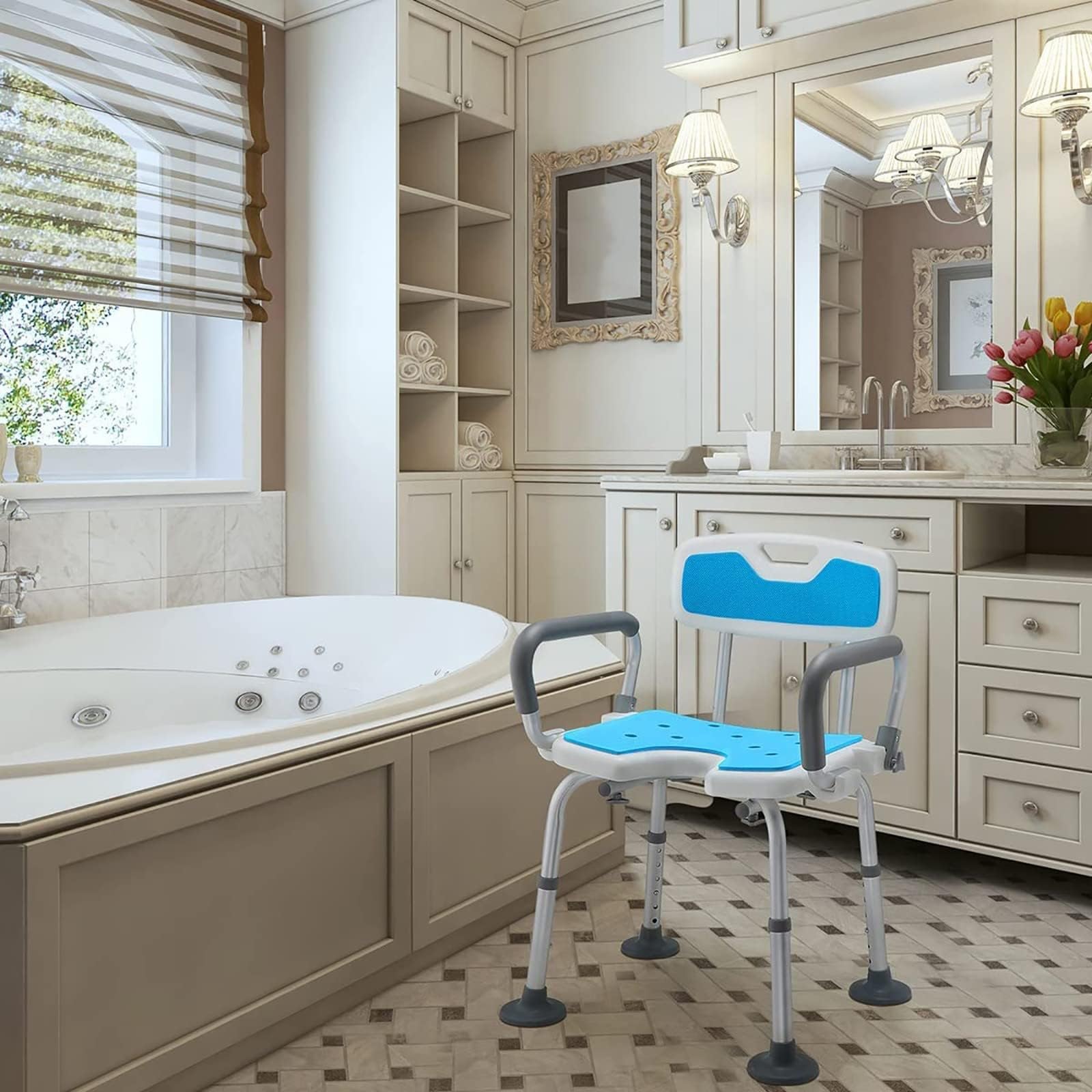 X&Z-XAOY Silla De Baño para Ancianos con Reposapiés Antideslizante Y Asiento En Forma De U Silla De Ducha Abatible Taburete De Baño Regulable En Altura Capacidad De Carga 330 Lbs (Color : A)