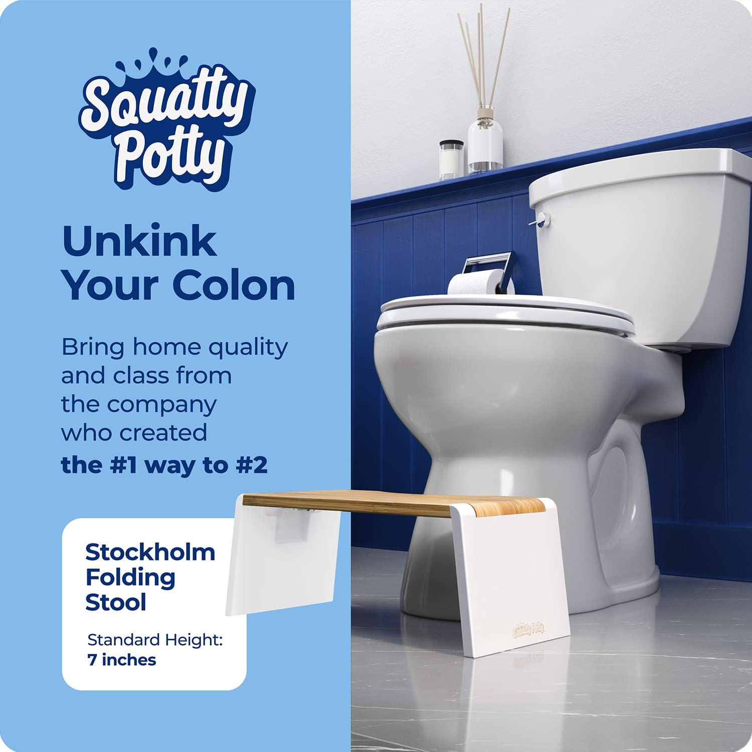 Squatty Potty Stockholm Pliante Bambou Toilettes Tabouret, 7-Pouce Pliable, Brun et Blanc