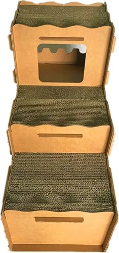 Miniatura 4 de Casa de cartón para gatos con rascador de tres pisos W30 X D14 X H26