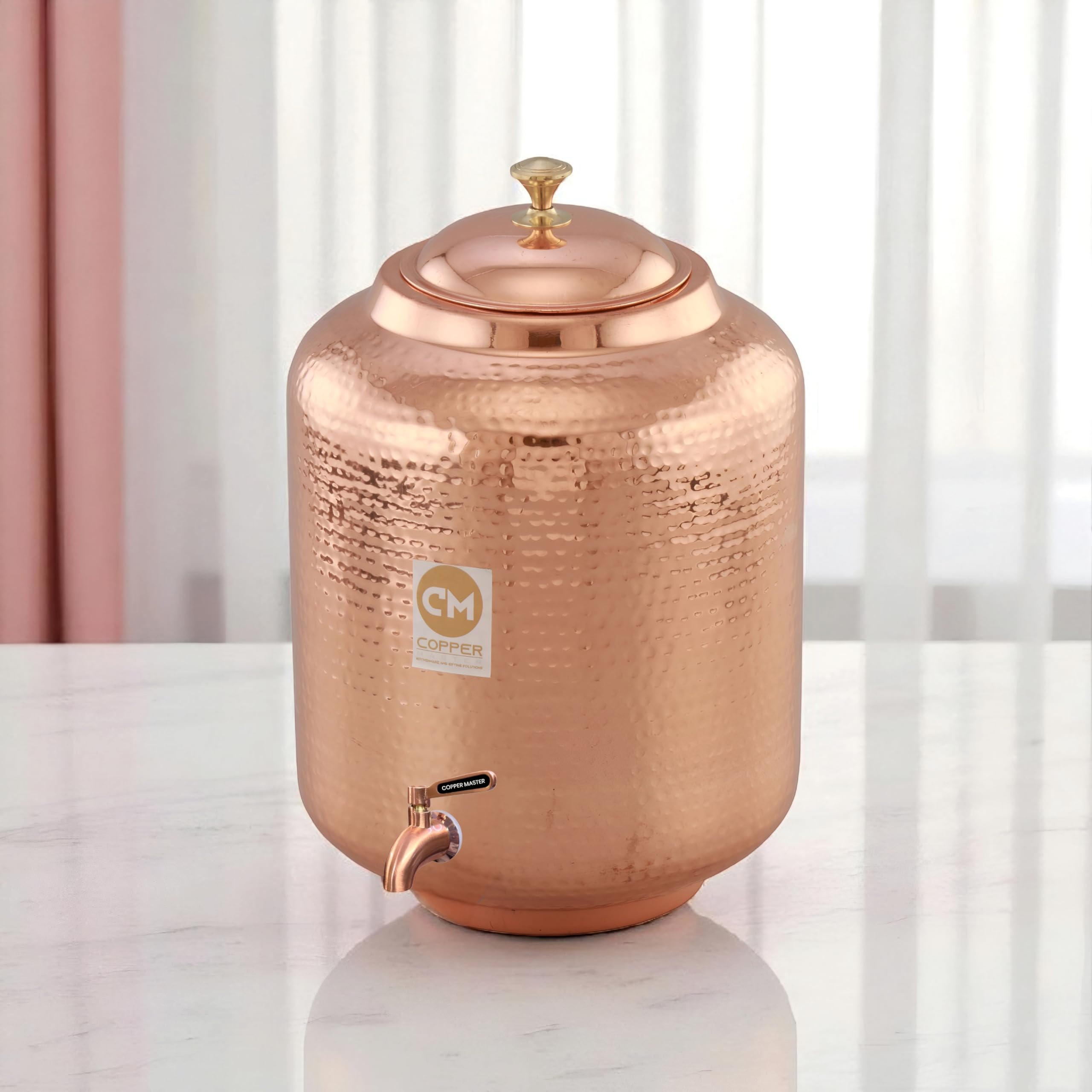 Copper-Master Pure Copper Water Dispenser 11 Litre Ayurvedic Matka Pot for Drinking Water Leakproof Vessel for Home Office Diwali Gift Large Capacity Eco-Friendly (11000 ml)