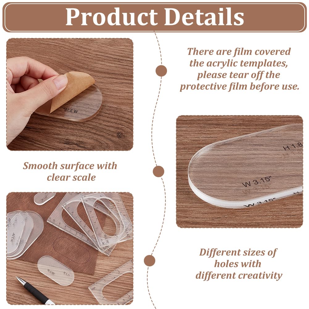PH PandaHall Pack of 5 Router Templates Oval Inlay Template Acrylic Router Jig Template Transparent Drawing Measuring Tool Decorative Templates for Woodworking Sewing Making Home Supplies - Image 4