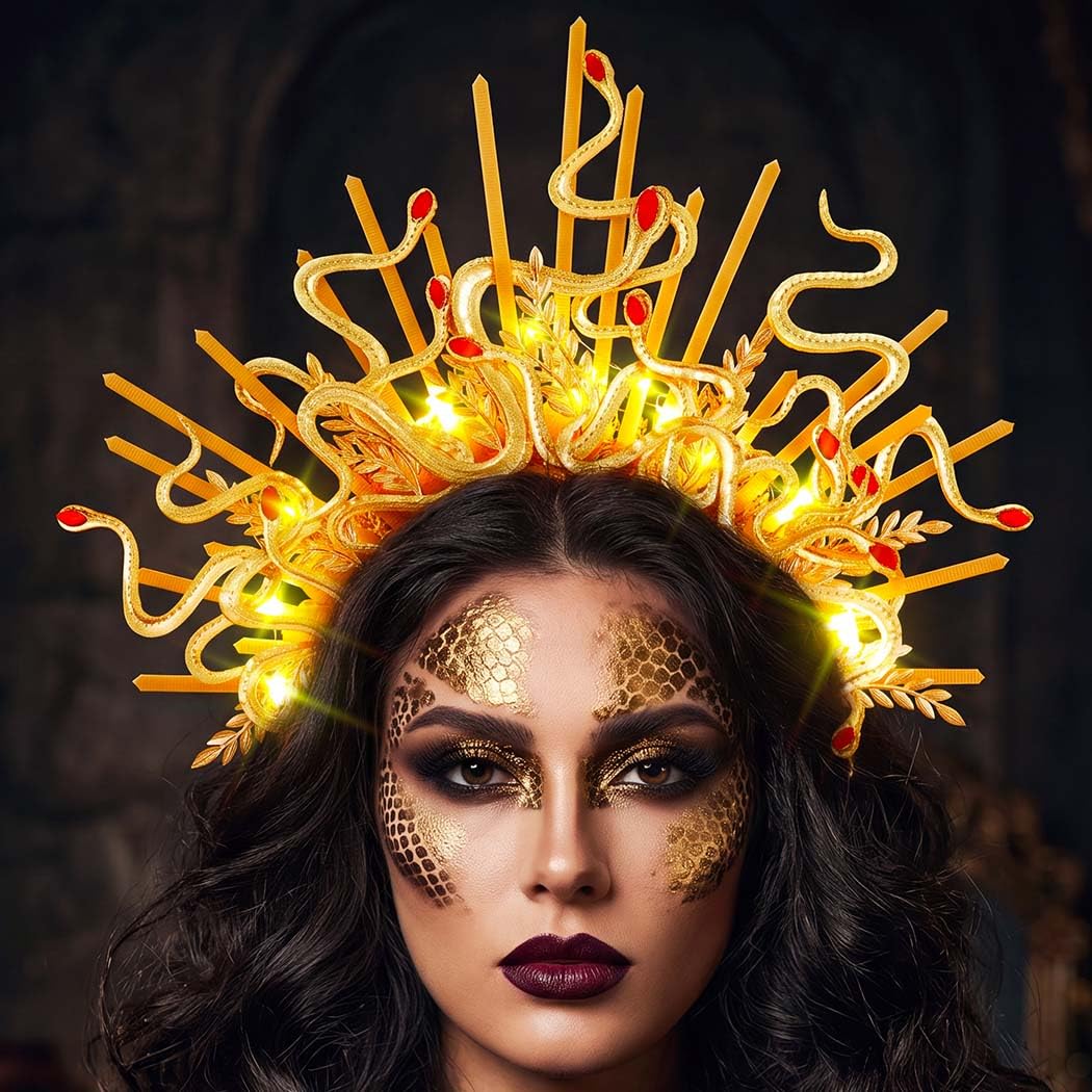Photo 1 of Zoestar Light Up Snake Headband Gold Glow Medusa Halo Crown Headpiece