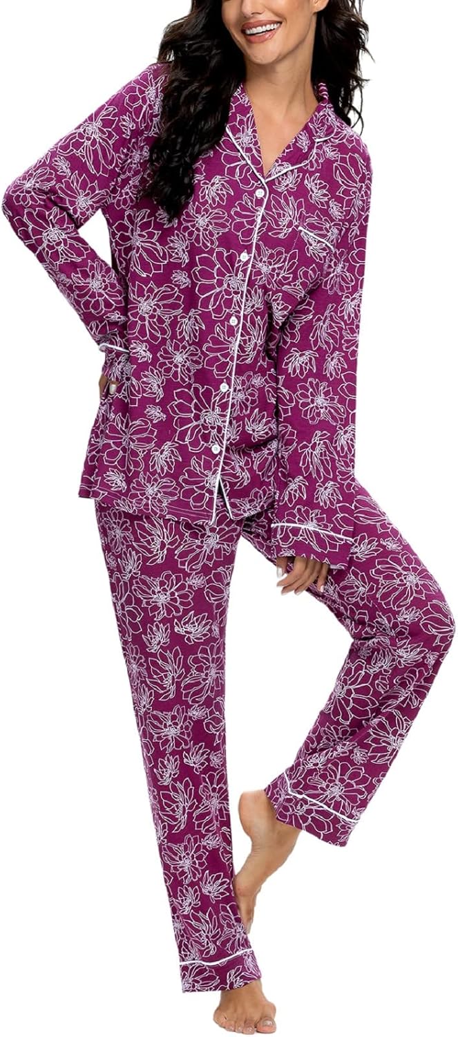 Tugege Pajamas Set Long Sleeve Sleepwear Womens Button Down Nightwear Pj Sets - Image 3