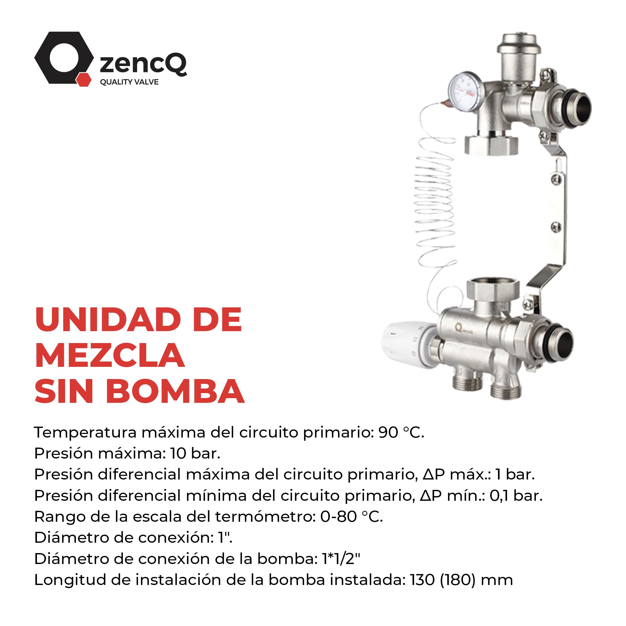 Kit de Regulación para Suelo Radiante sin Bomba – Válvula Mezcladora Termostática 20–70 °C – Control de Temperatura para Calefacción por Suelo – Compatible con Sistemas Hidráulicos