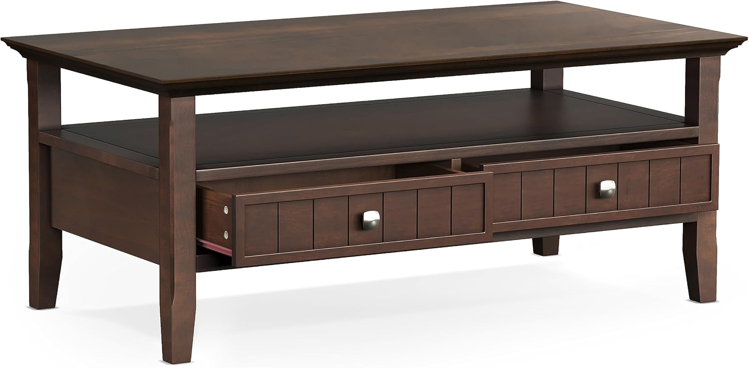 Brunette Brown Rectangular Wood Coffee Table with Storage