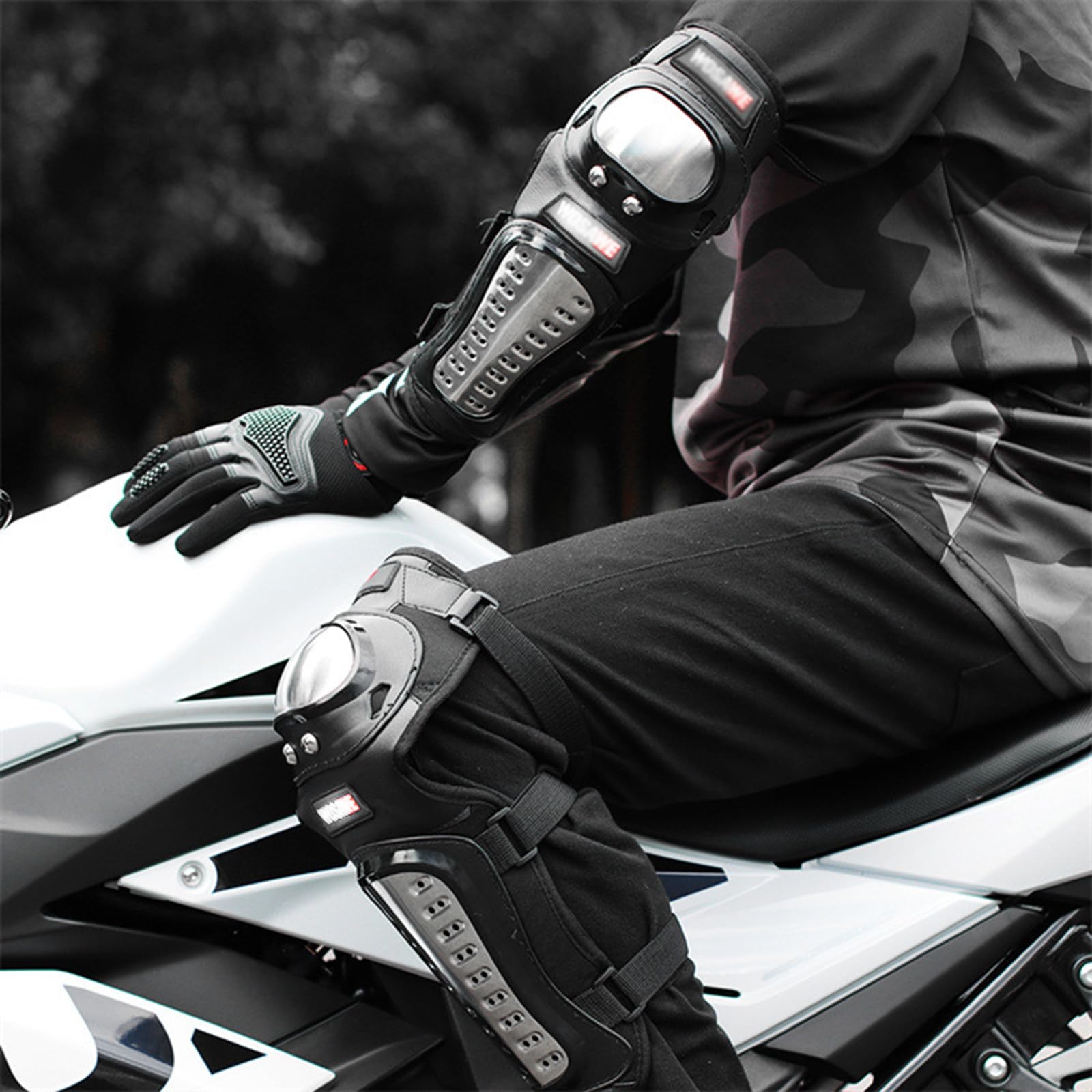Ochraniacze na łokcie i kolana motocyklowe dla dorosłych, ze stali nierdzewnej, regulowane ochraniacze na golenie, do rowerów wyścigowych, quadów, MTB, zjazdów,Black-Knee Pads